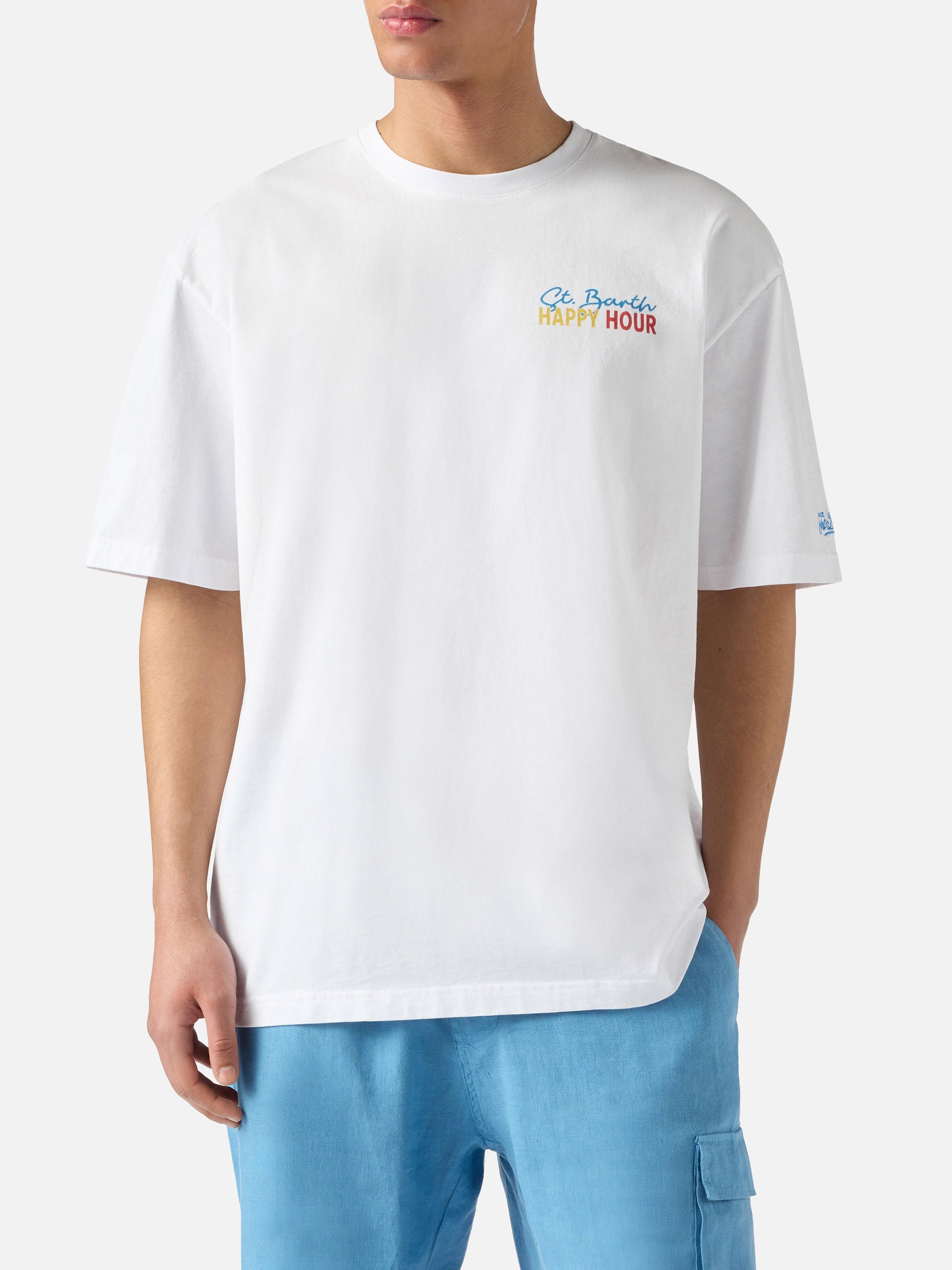 Delmar T-Shirt With St. Barth Happy Hour Print And Maxi Graphic On The Back White