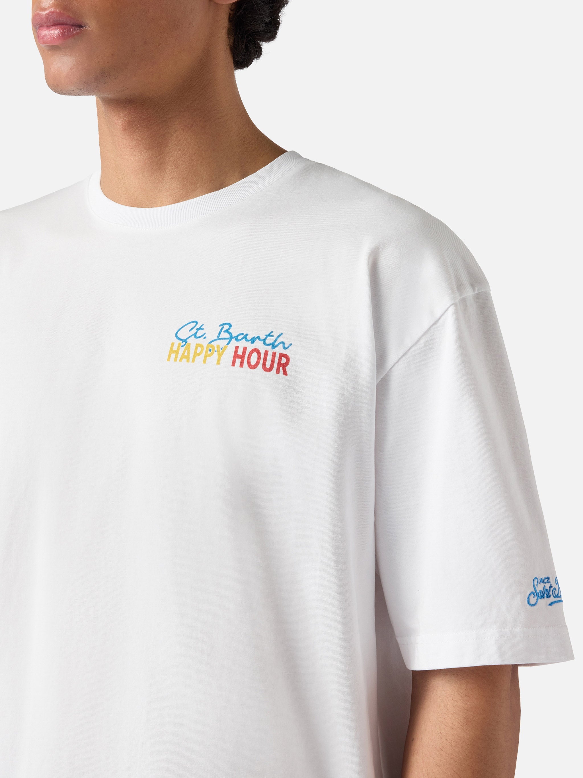 Delmar T-Shirt With St. Barth Happy Hour Print And Maxi Graphic On The Back White