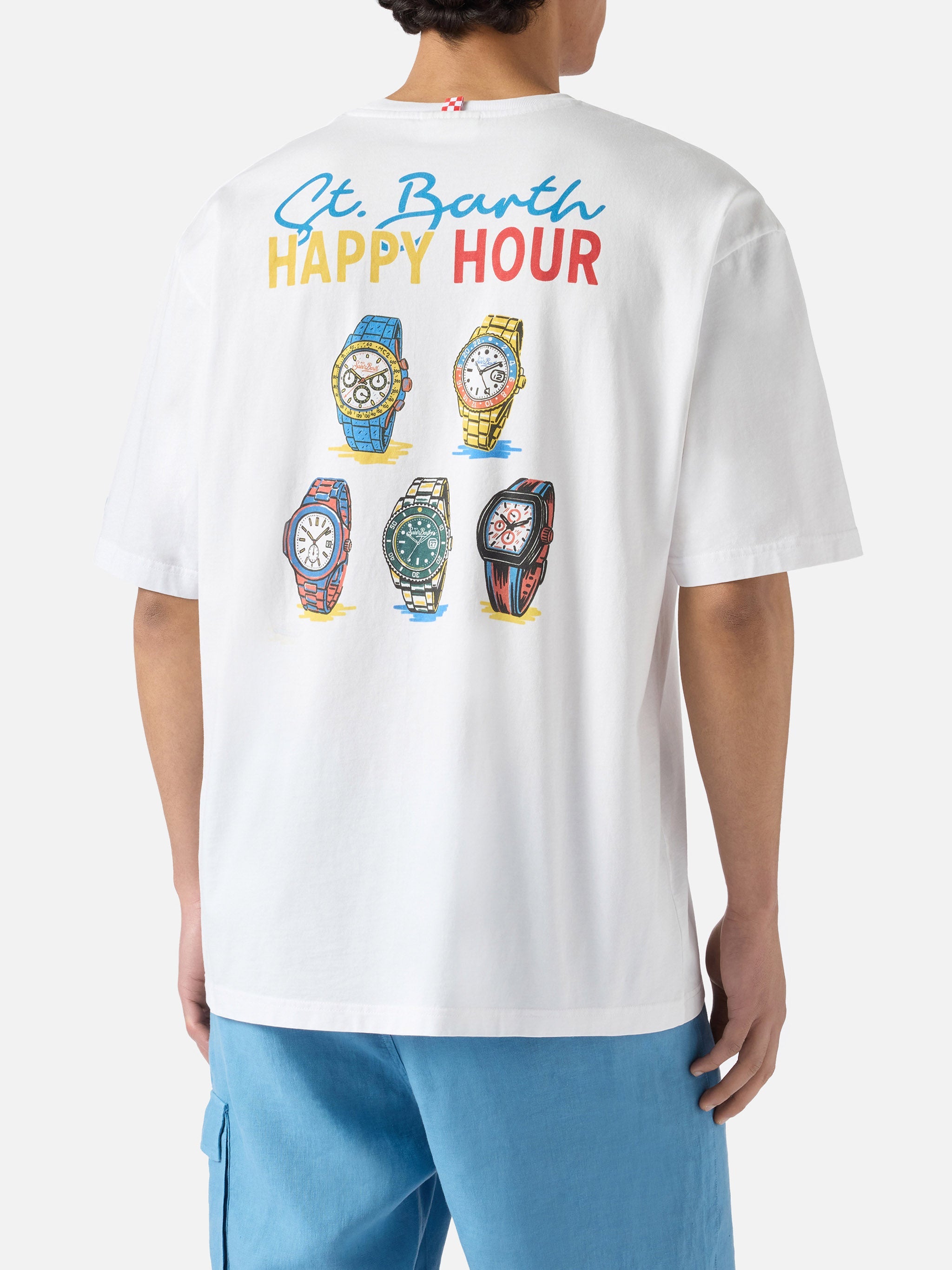 Delmar T-Shirt With St. Barth Happy Hour Print And Maxi Graphic On The Back White