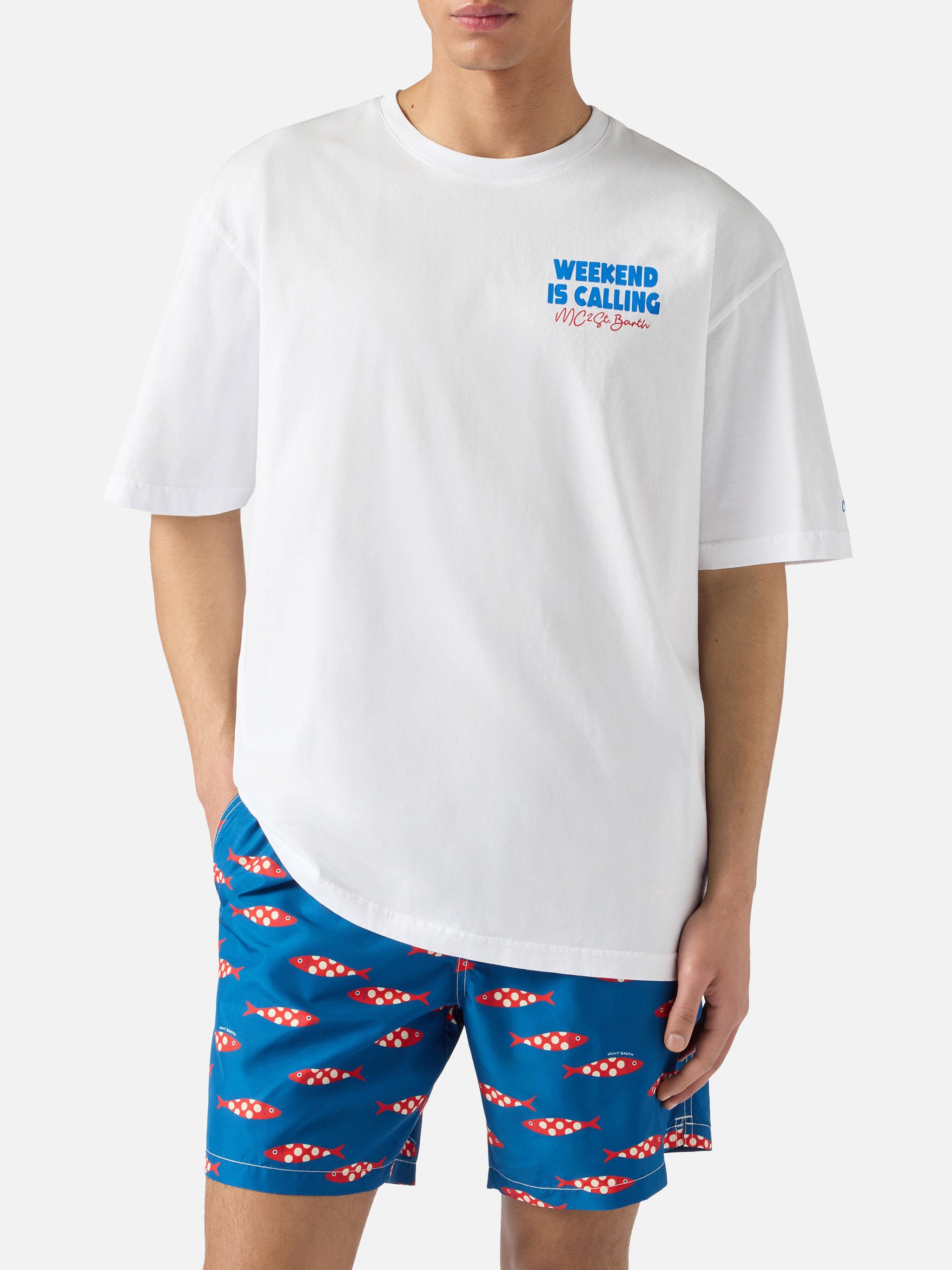 Delmar T-Shirt With Weekend Is Calling Print And Maxi Graphic On The Back White