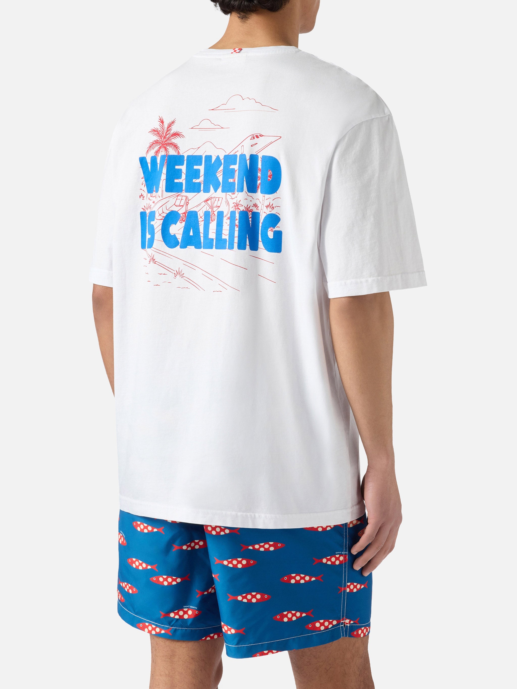 Delmar T-Shirt With Weekend Is Calling Print And Maxi Graphic On The Back White