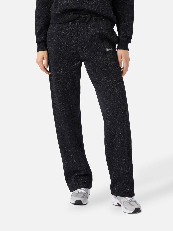 Deena Straight-Hem Joggers Black Lurex Pant
