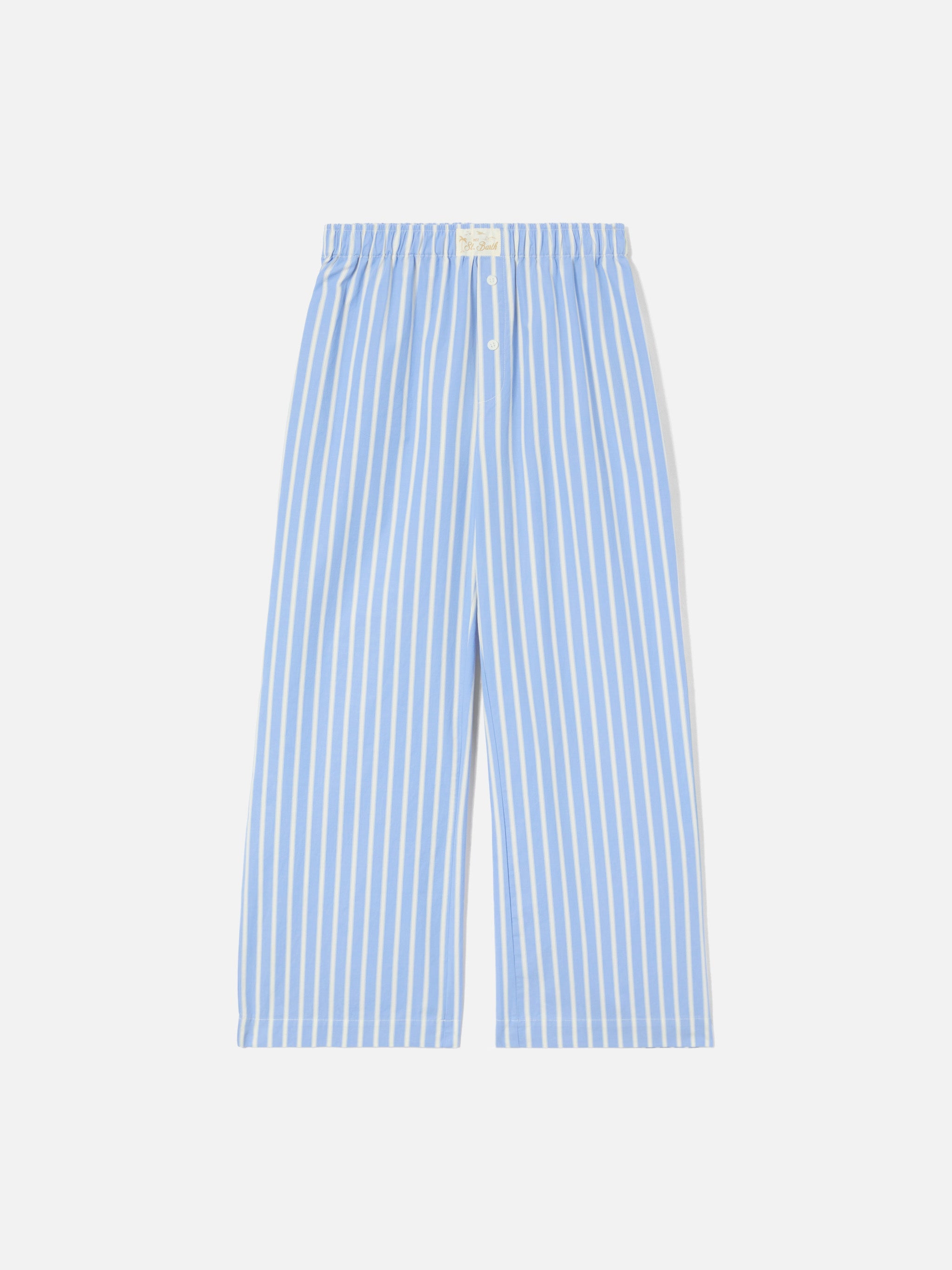Light Blue Striped Doha Poplin Trousers Pant