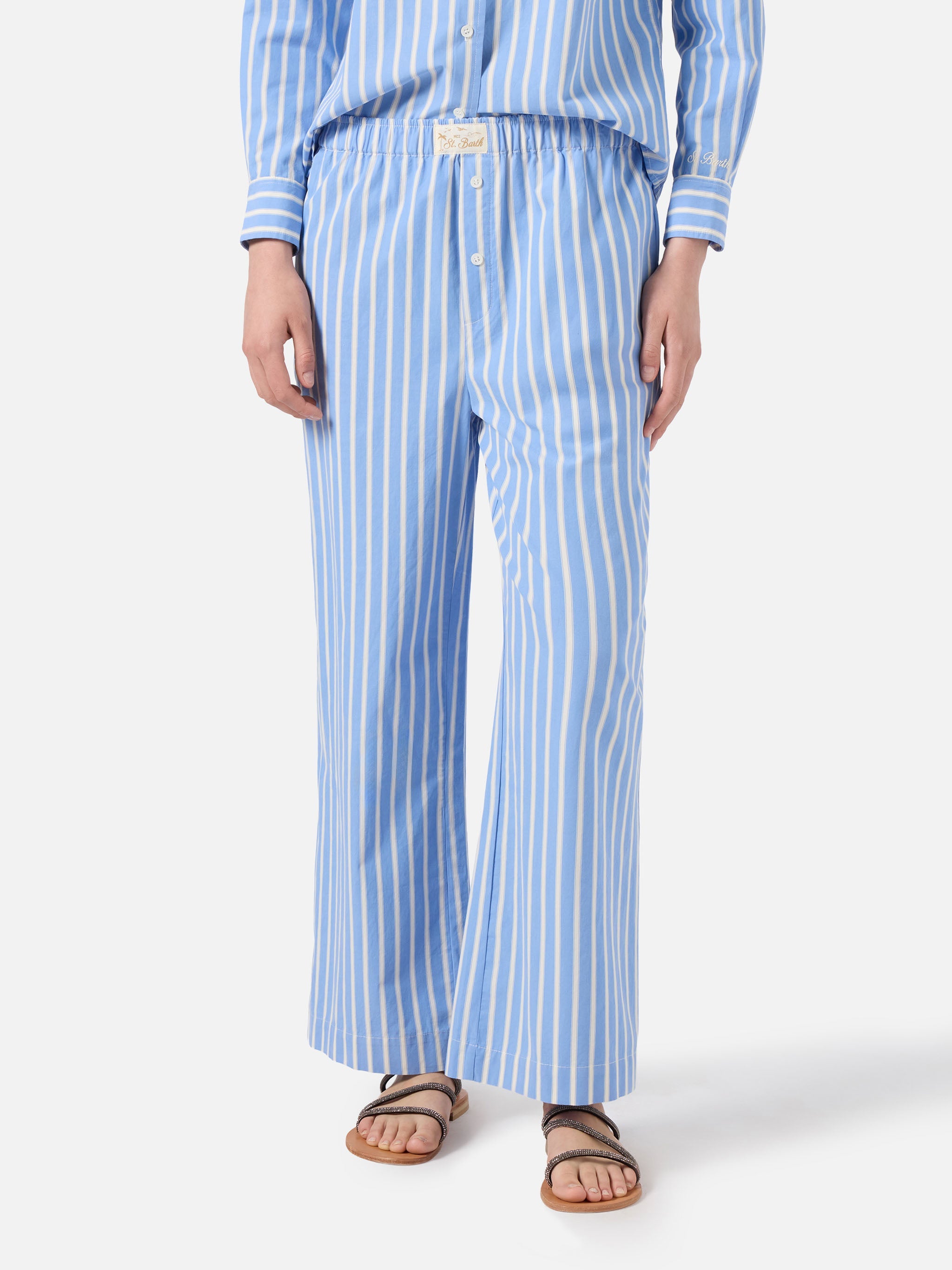 Light Blue Striped Doha Poplin Trousers Pant