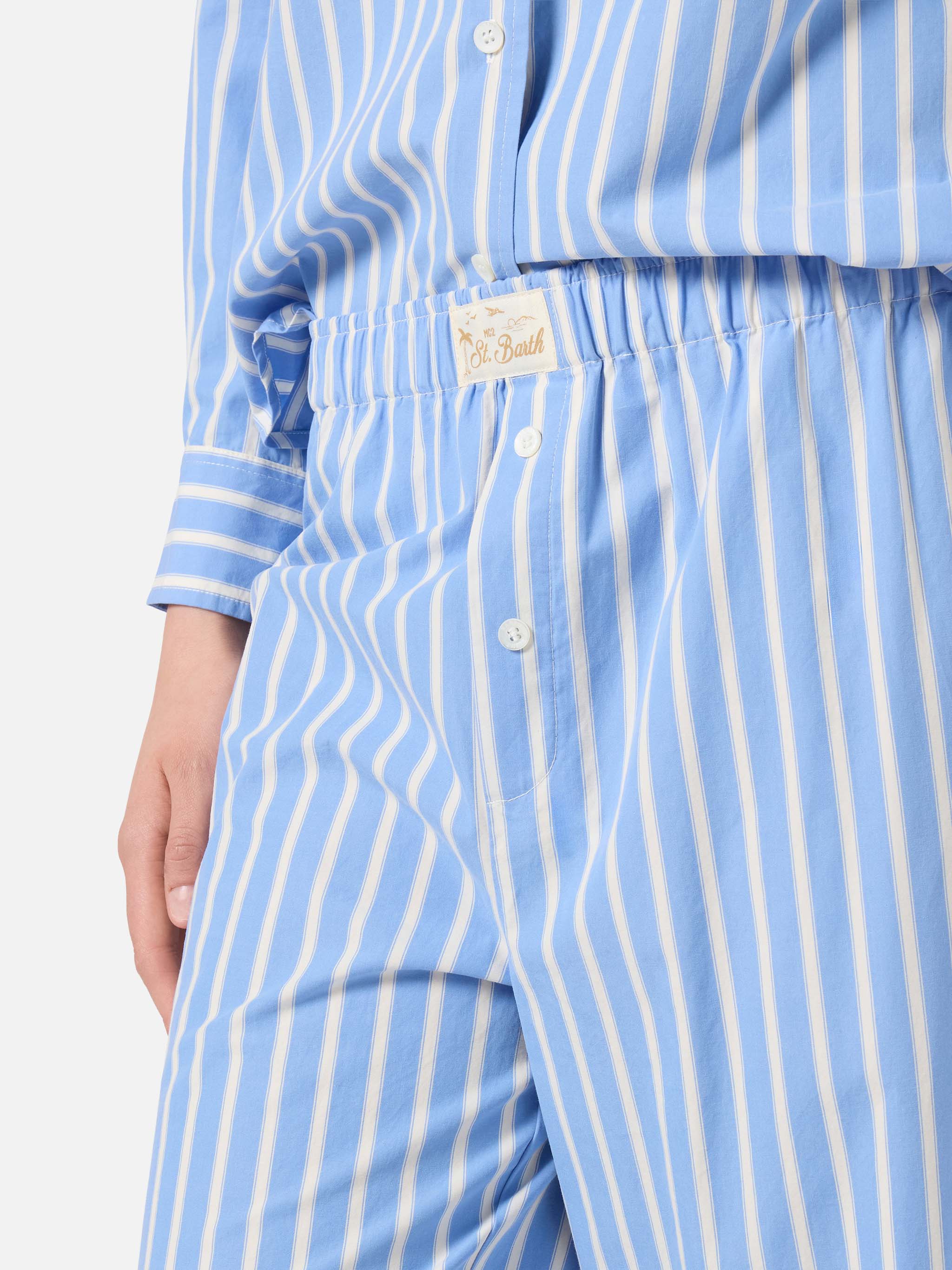 Light Blue Striped Doha Poplin Trousers Pant