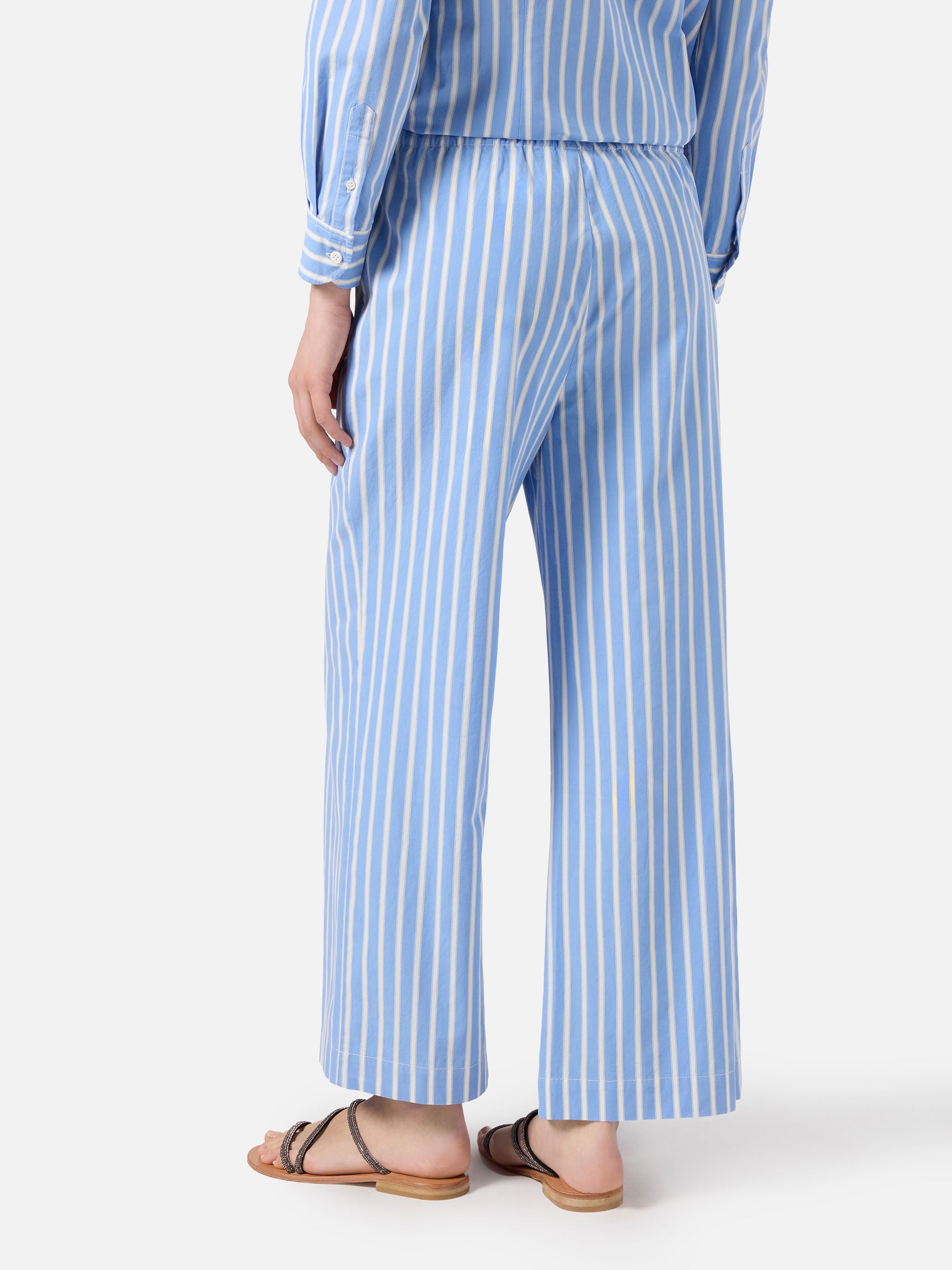 Light Blue Striped Doha Poplin Trousers Pant