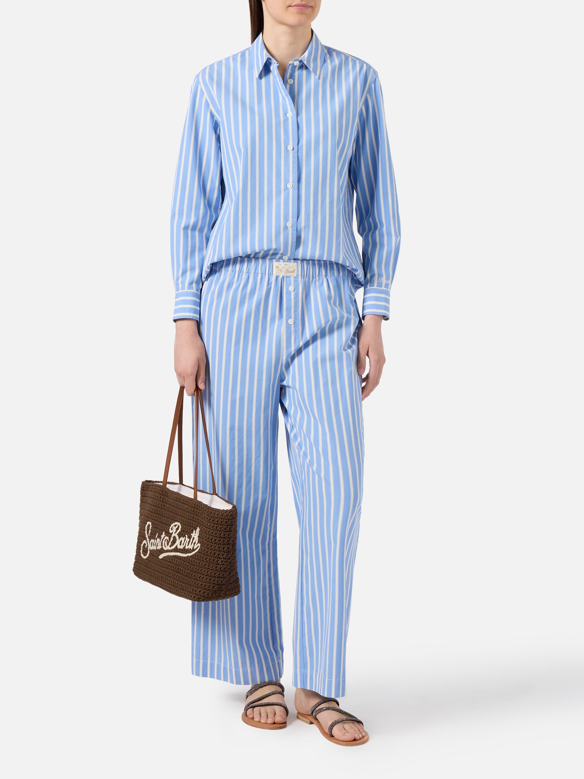 Light Blue Striped Doha Poplin Trousers Pant