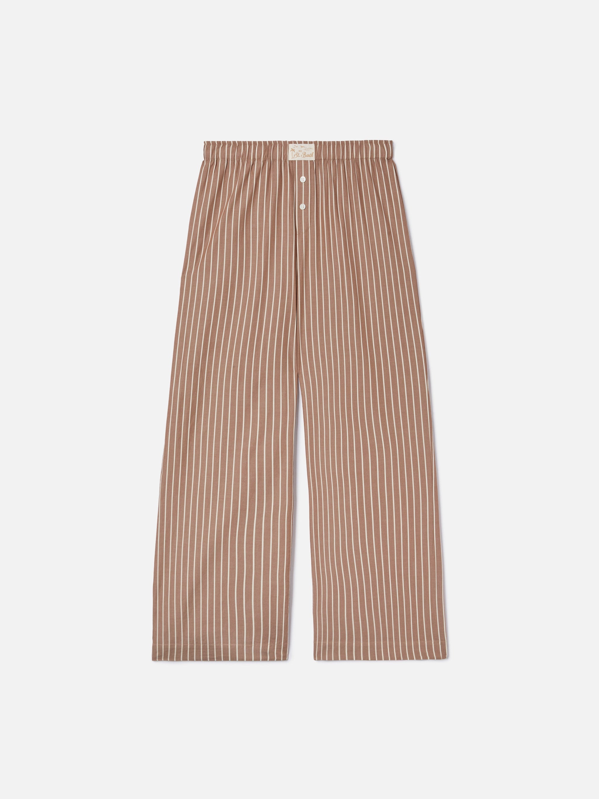 Beige Striped Doha Poplin Trousers Brown Pant