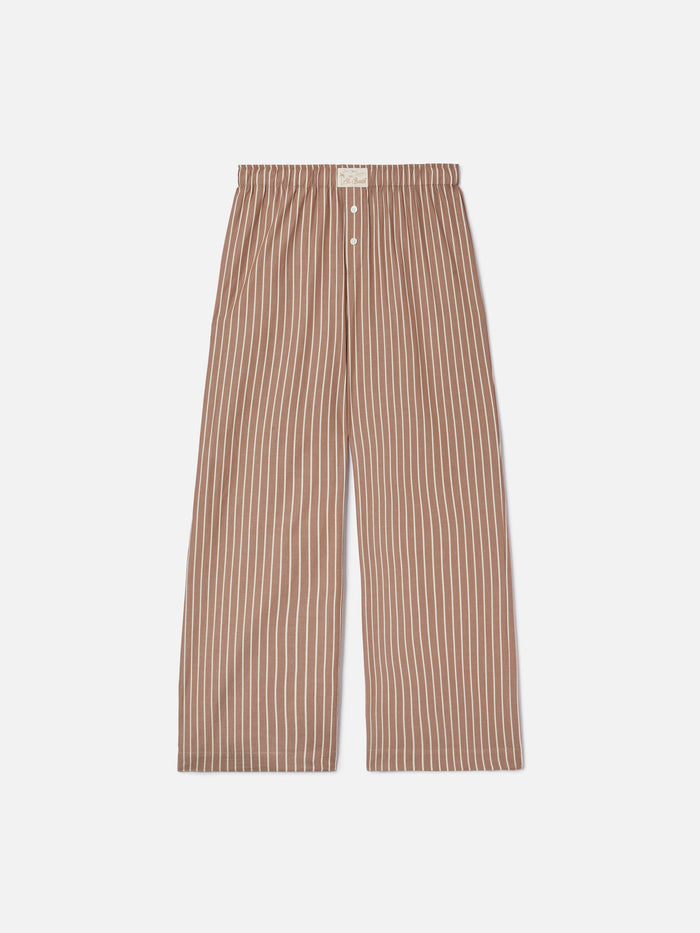 Beige Striped Doha Poplin Trousers Brown Pant