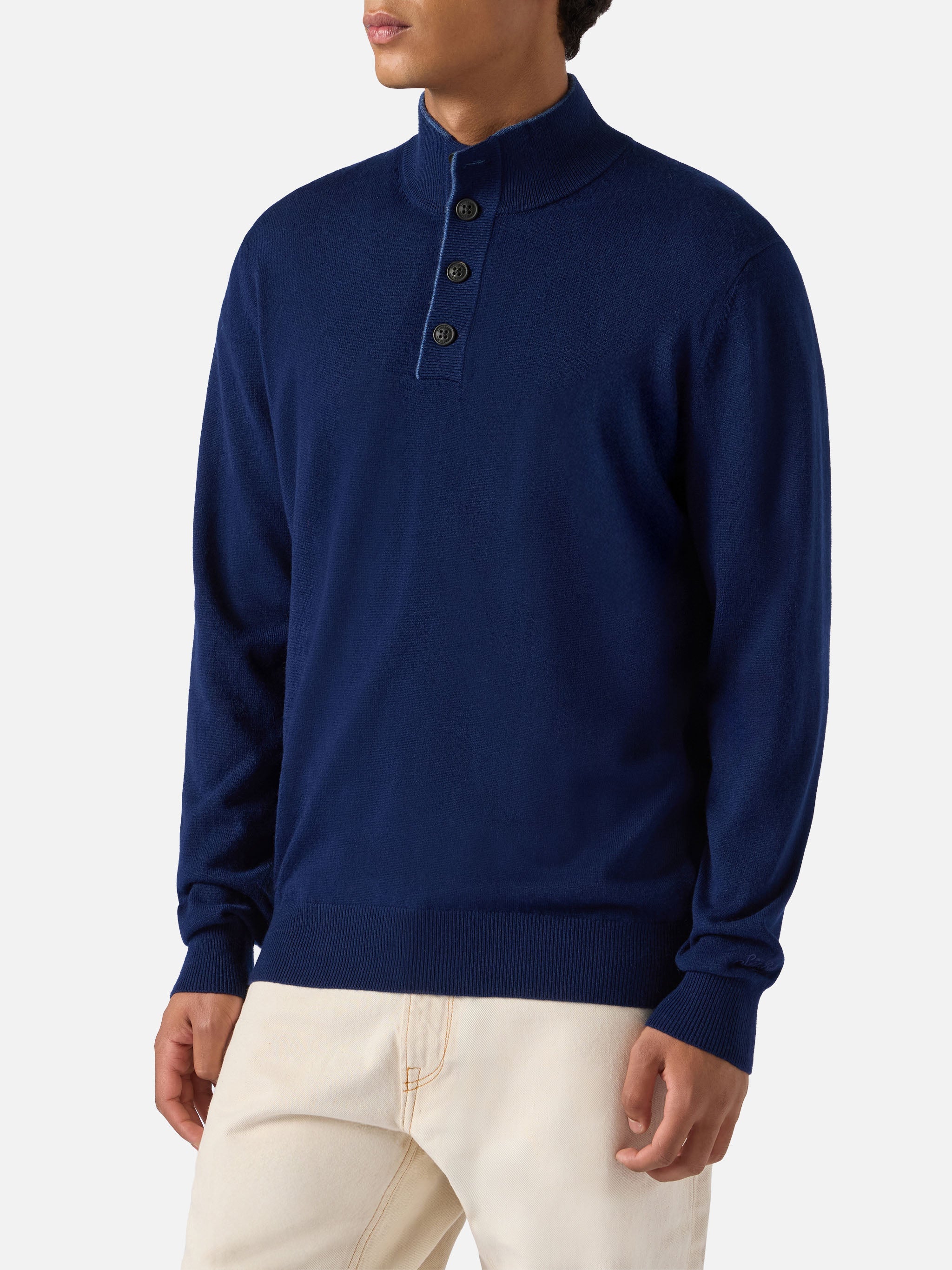 Half-Zip Sweater Navy Blue Merino Wool And Cashmere