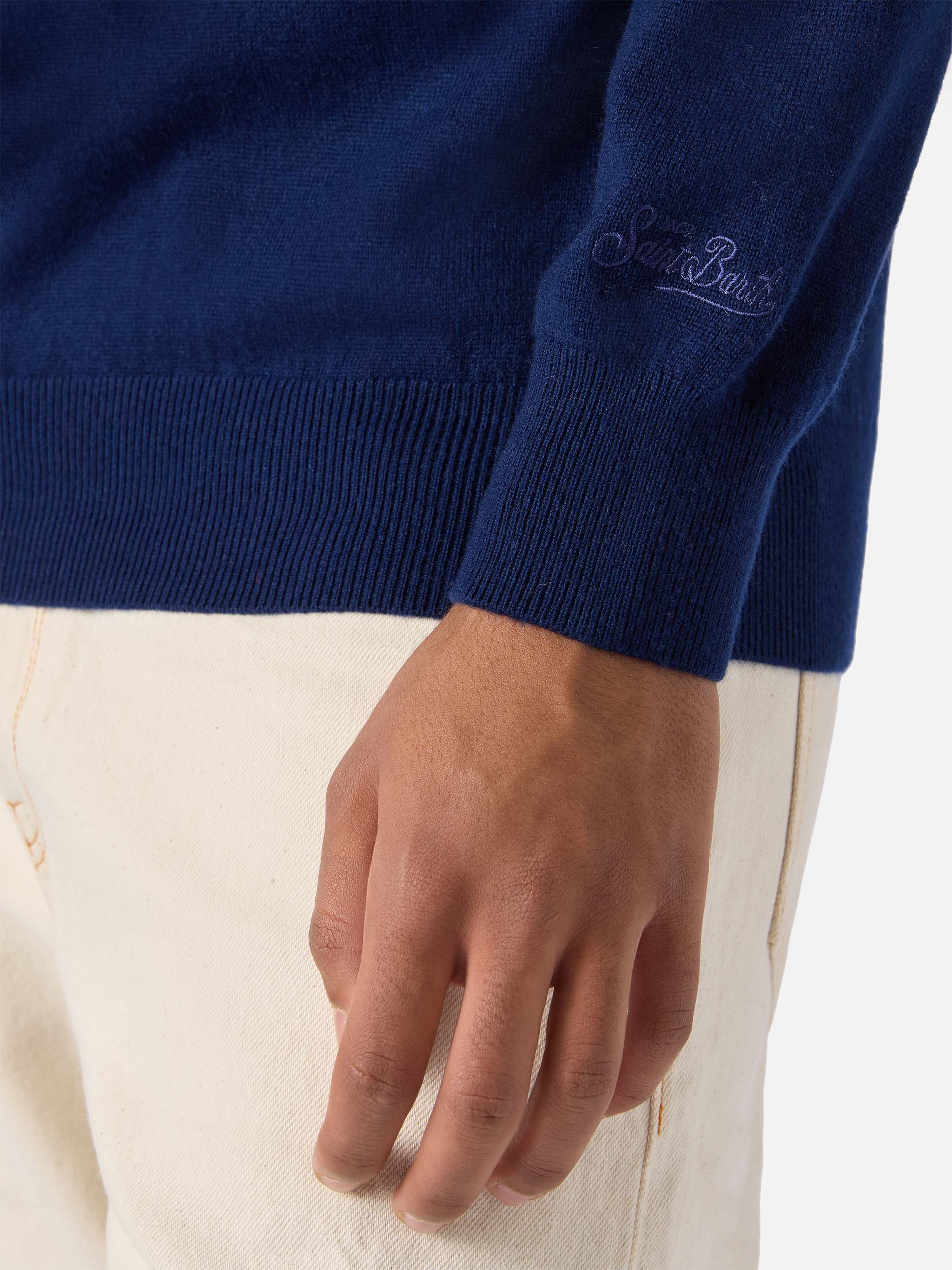 Half-Zip Sweater Navy Blue Merino Wool And Cashmere