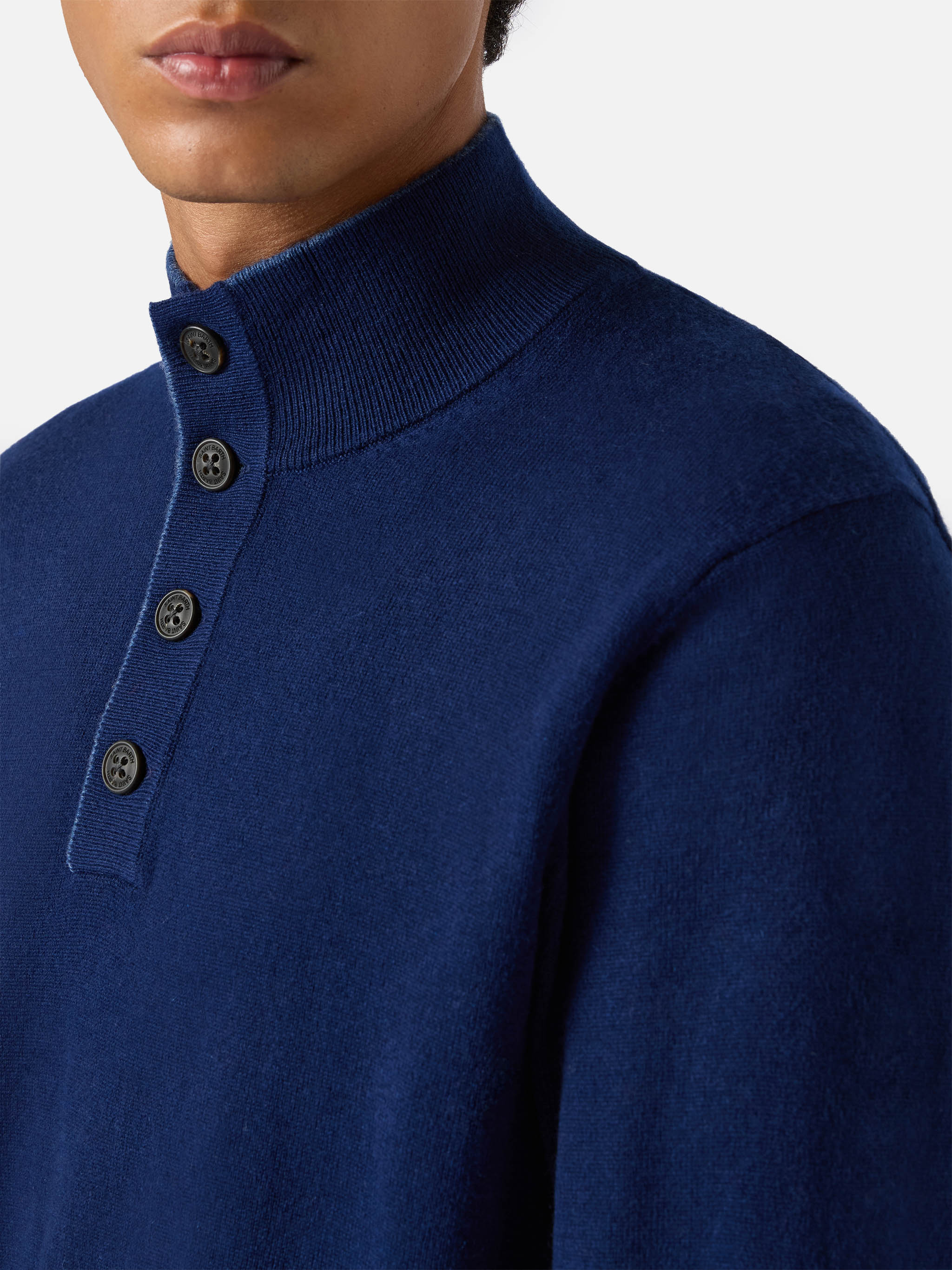 Half-Zip Sweater Navy Blue Merino Wool And Cashmere