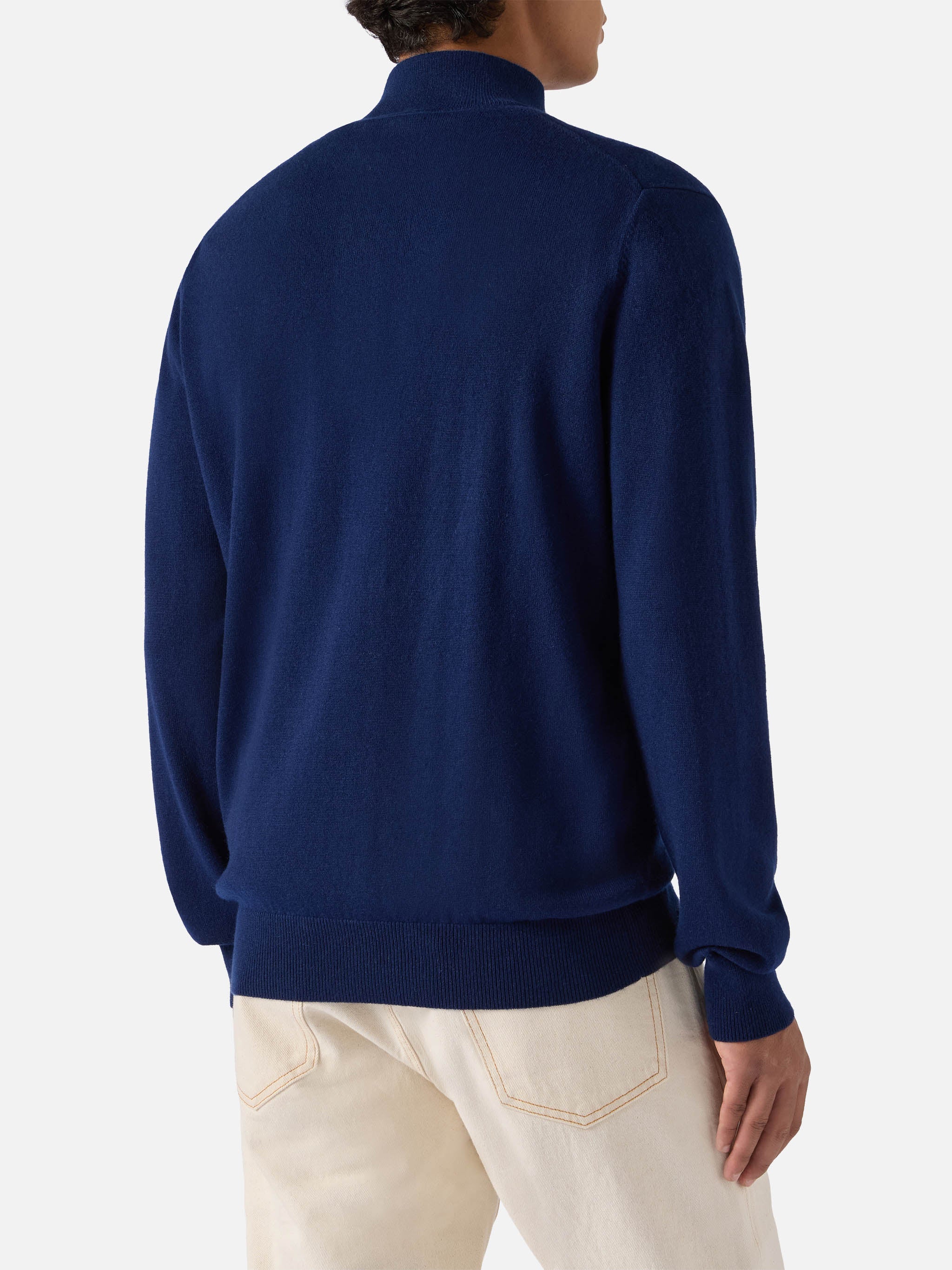 Half-Zip Sweater Navy Blue Merino Wool And Cashmere