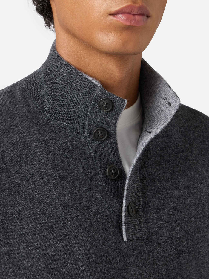 Half-Zip Sweater Anthracite Merino Wool And Cashmere Grey