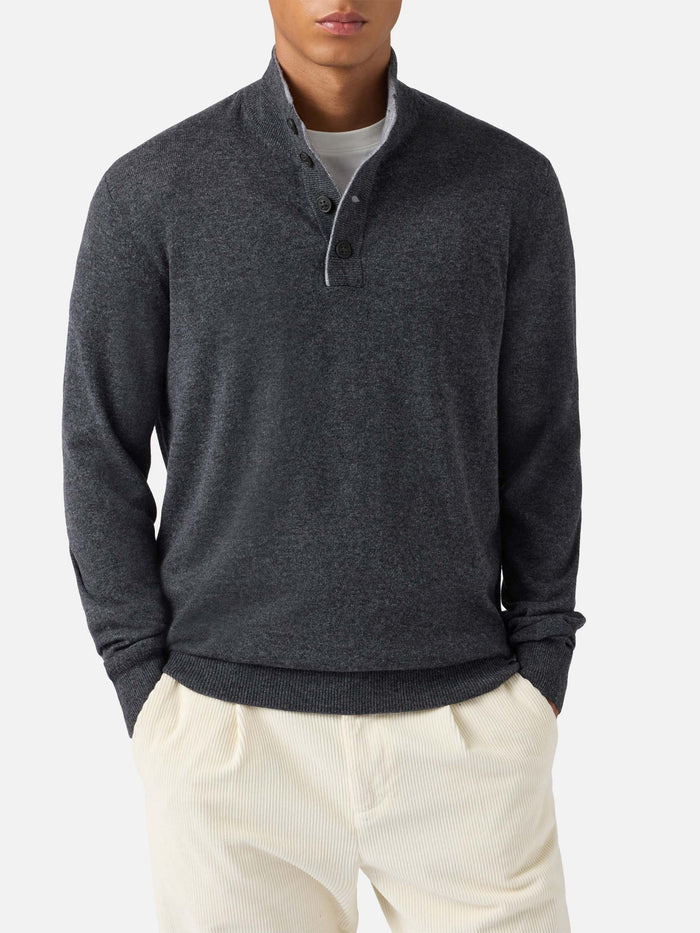 Half-Zip Sweater Anthracite Merino Wool And Cashmere Grey