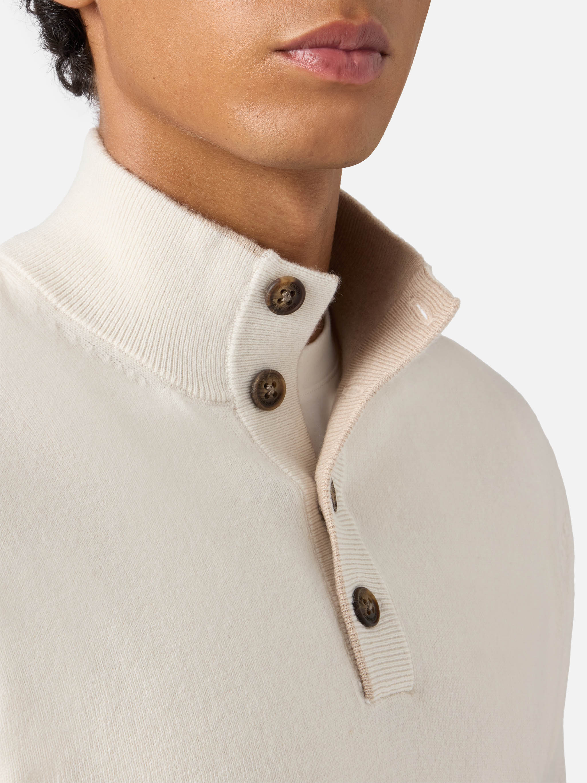 Half-Zip Sweater White Merino Wool And Cashmere