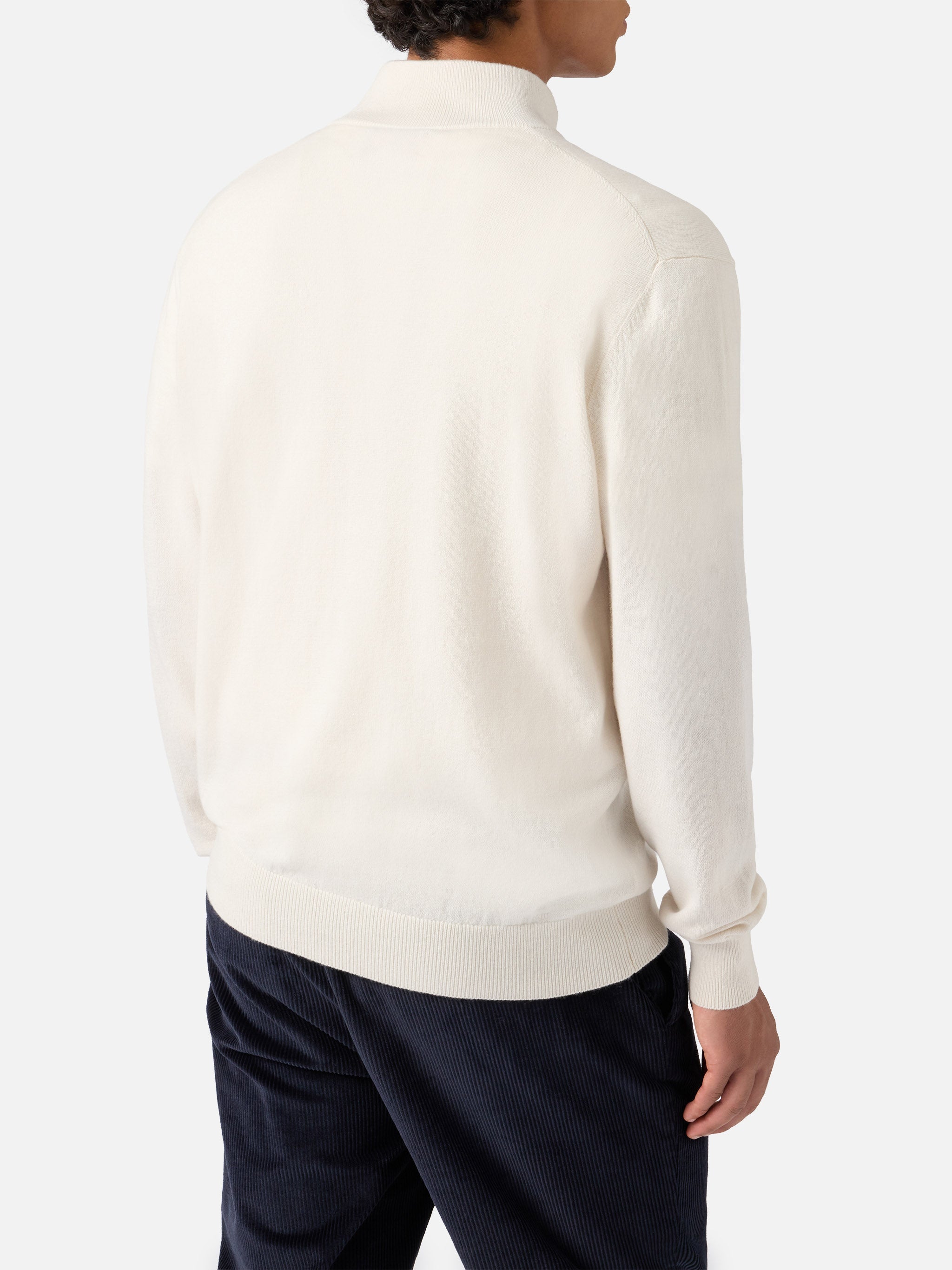 Half-Zip Sweater White Merino Wool And Cashmere