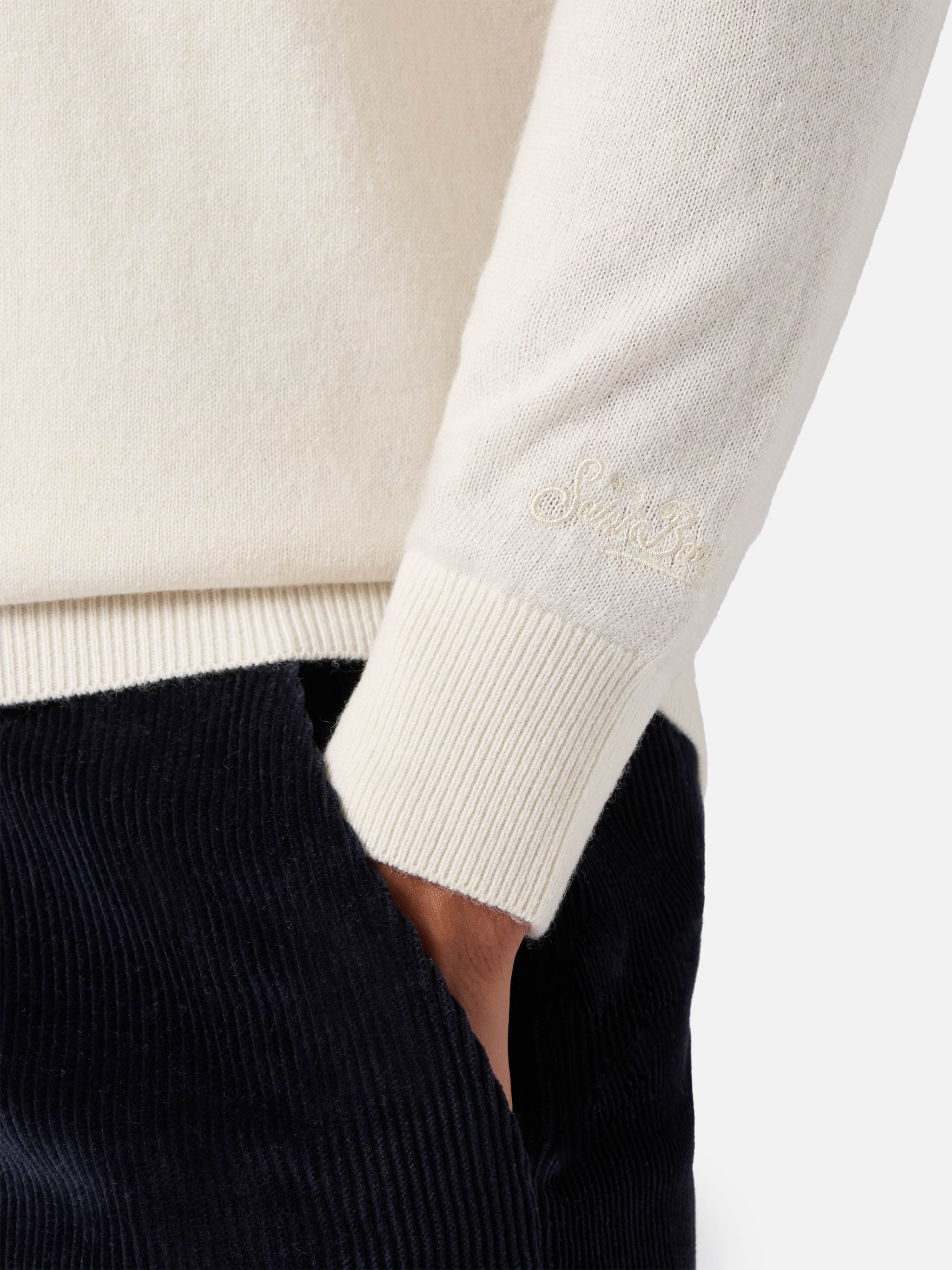 Half-Zip Sweater White Merino Wool And Cashmere