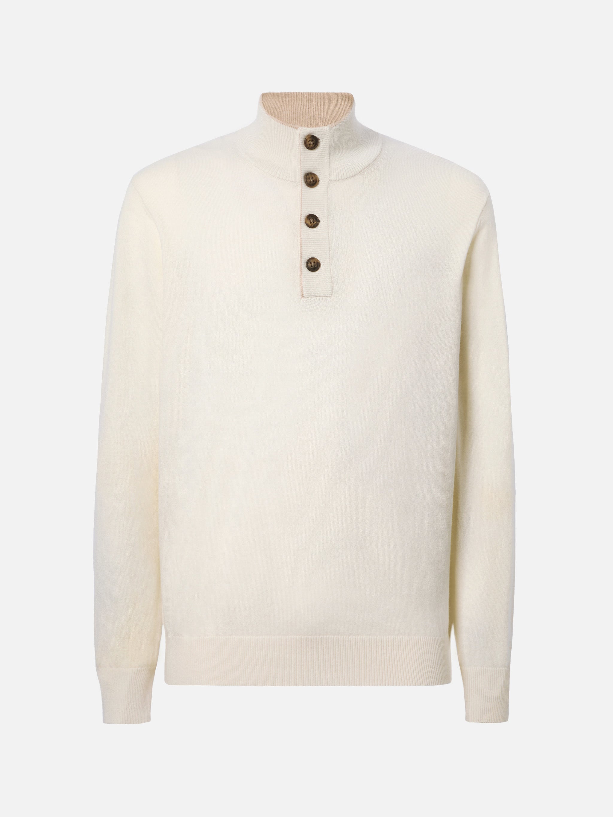 Half-Zip Sweater White Merino Wool And Cashmere