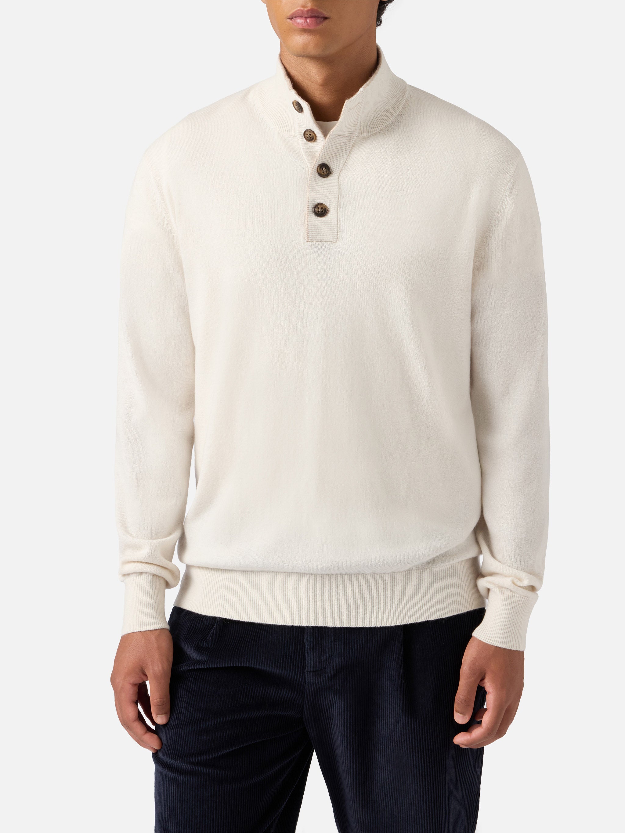 Half-Zip Sweater White Merino Wool And Cashmere