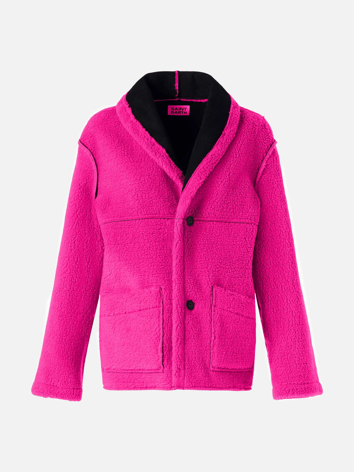 Black And Fluo Pink Dorys Reversible Shearling Coat