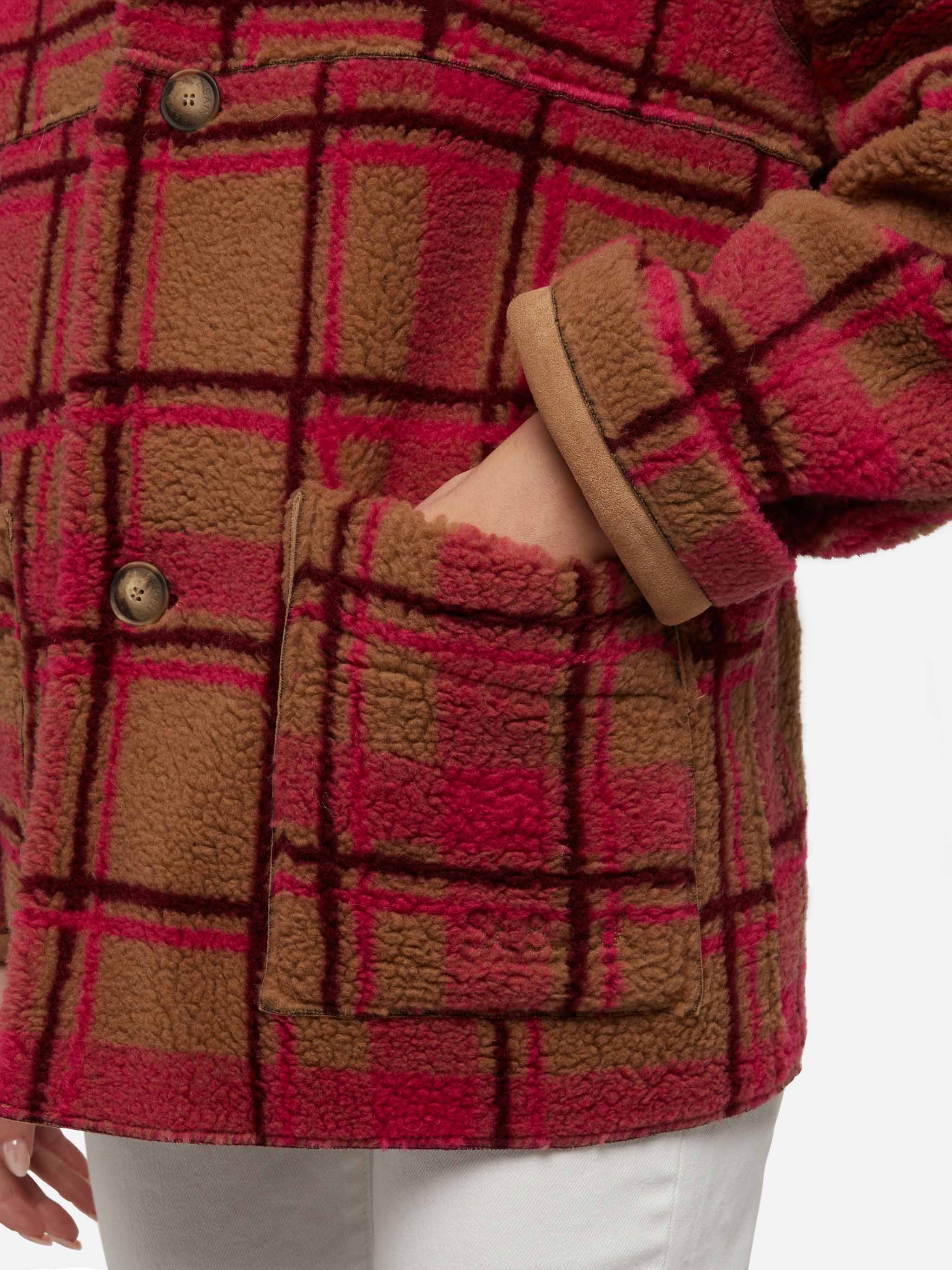 Dorys Reversible Shearling Effect Tartan Jacket Camel Coat