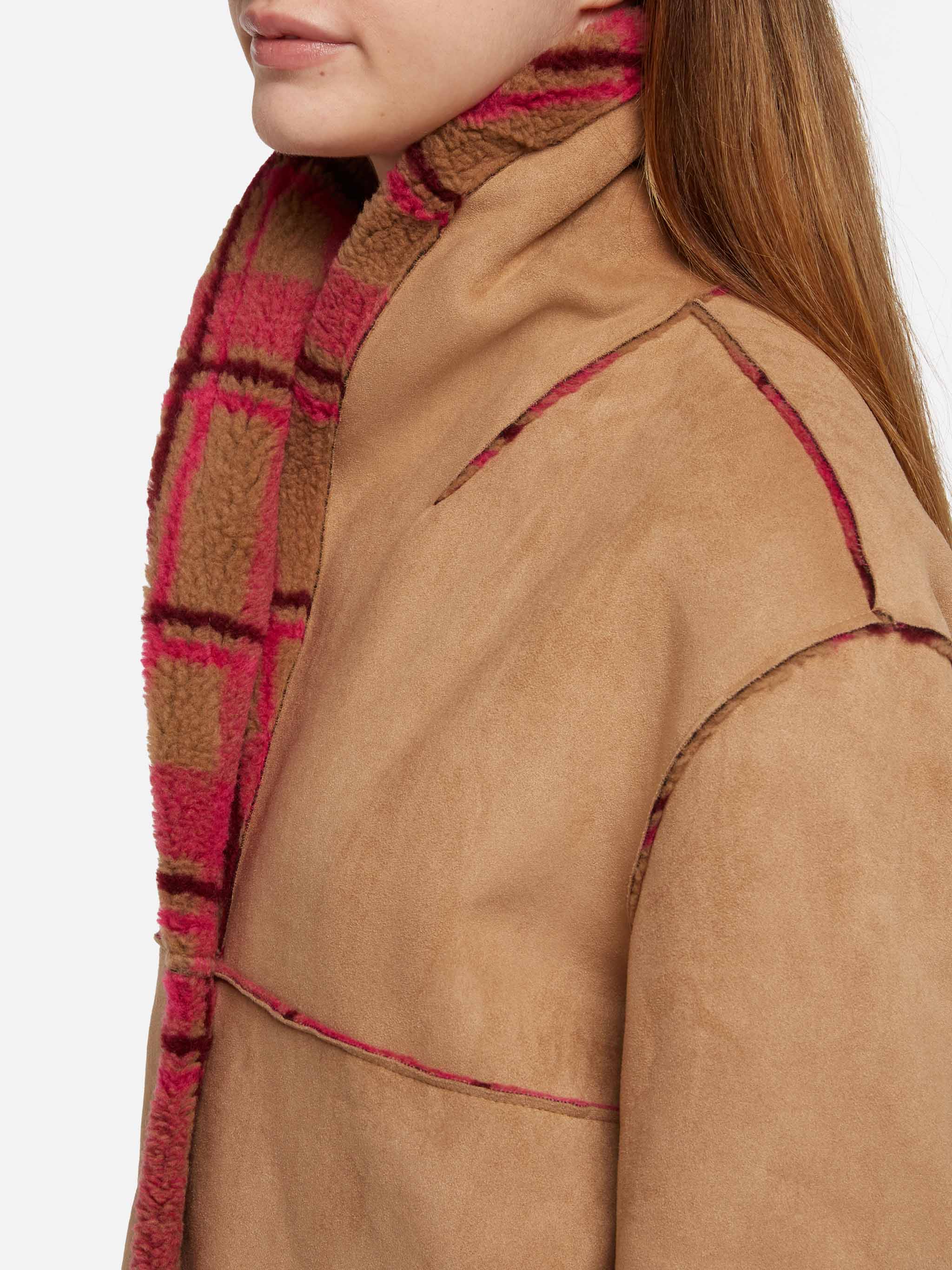 Dorys Reversible Shearling Effect Tartan Jacket Camel Coat