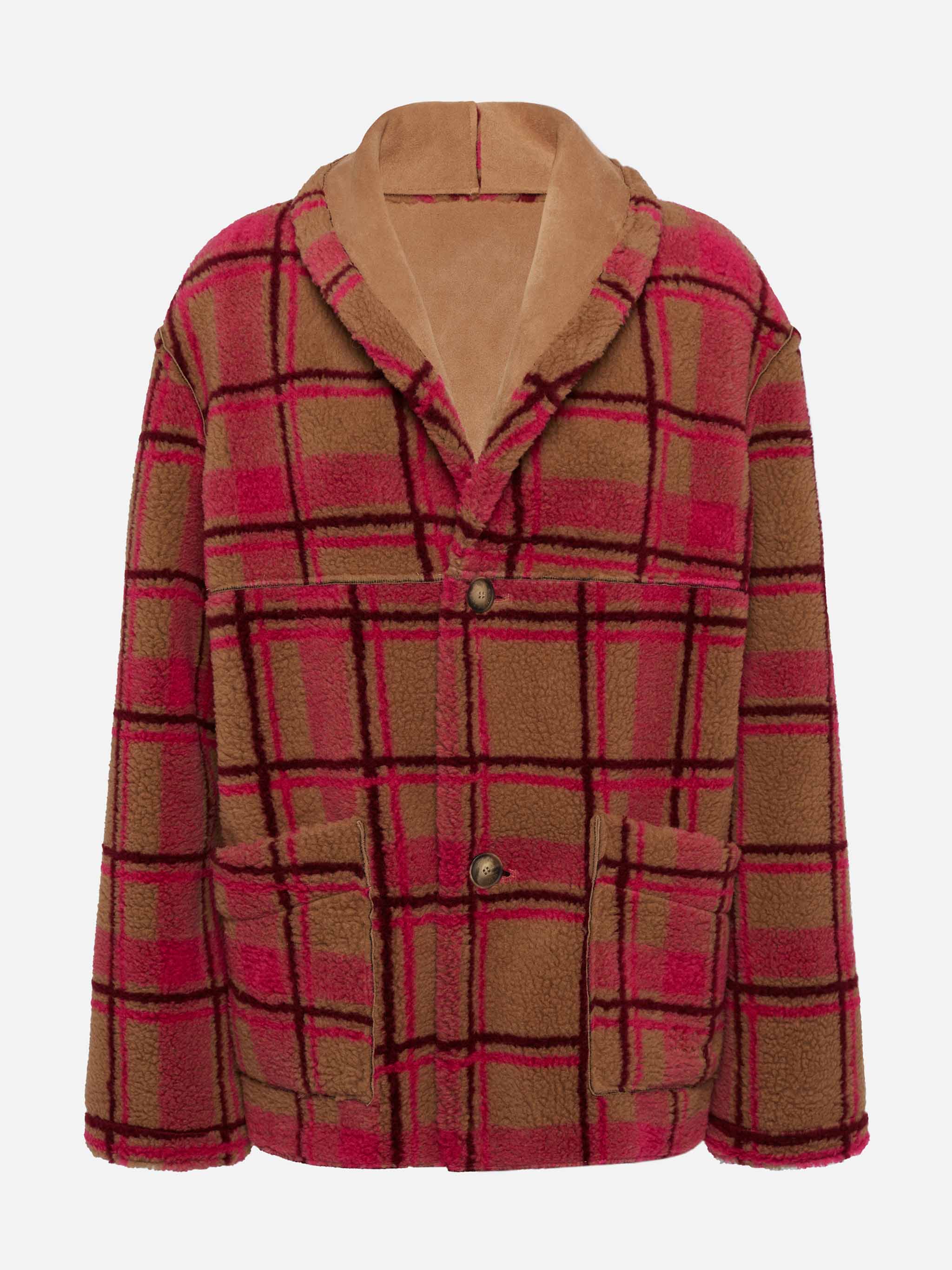 Dorys Reversible Shearling Effect Tartan Jacket Camel Coat