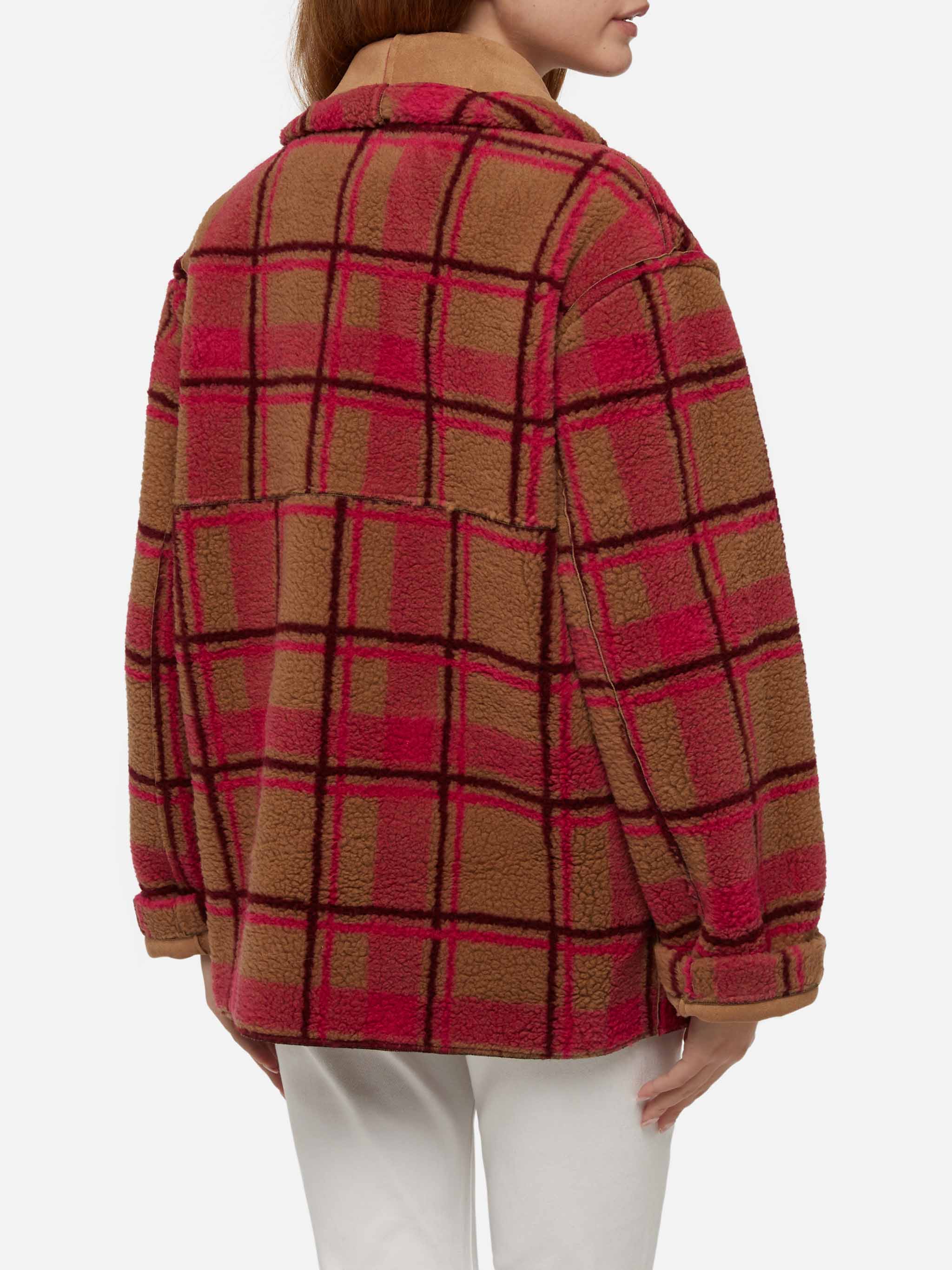Dorys Reversible Shearling Effect Tartan Jacket Camel Coat