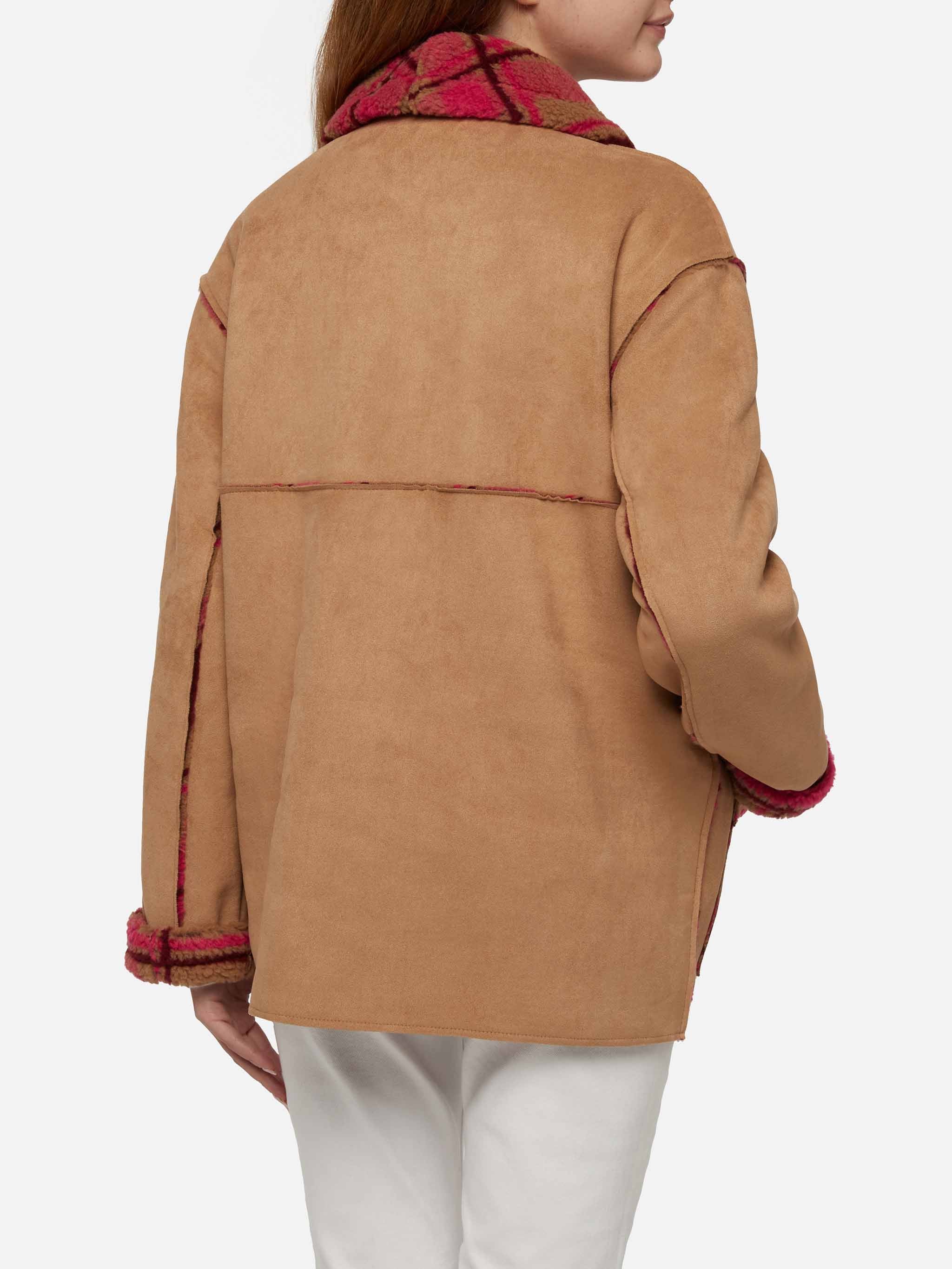 Dorys Reversible Shearling Effect Tartan Jacket Camel Coat