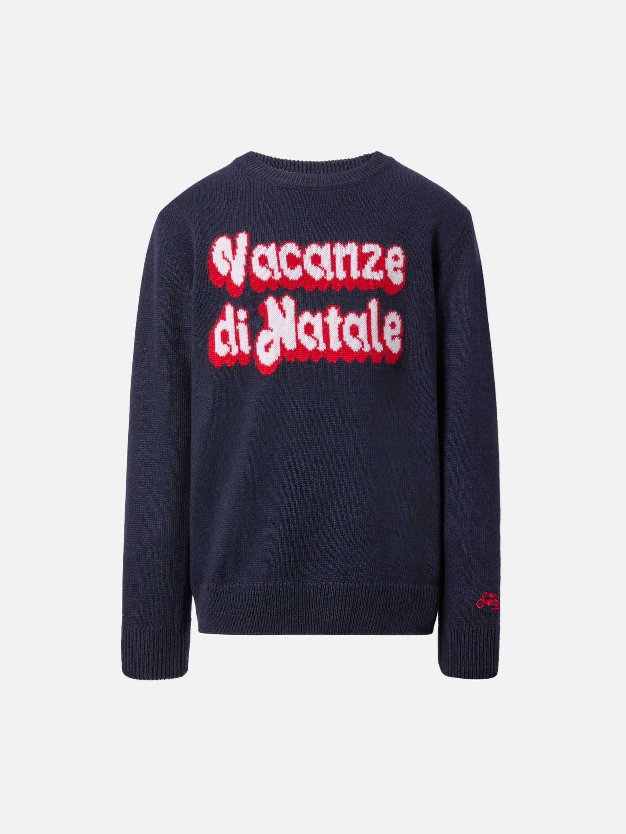 Douglas Crewneck Cashmere Blend With Vacanze Di Natale Jacquard | Special Edition Blue