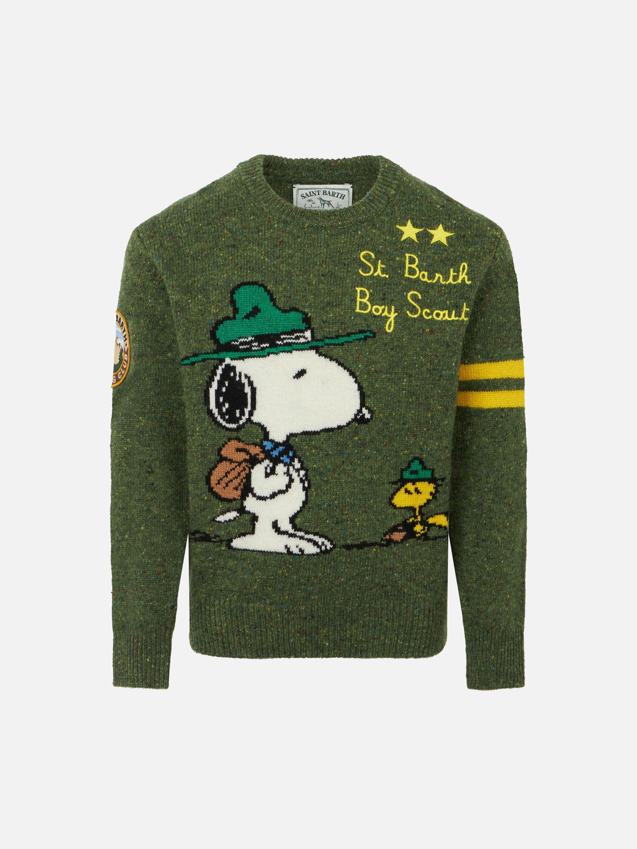 Boy Crewneck Donegal Sweater With Snoopy Jacquard | - Peanuts™ Special Edition Green