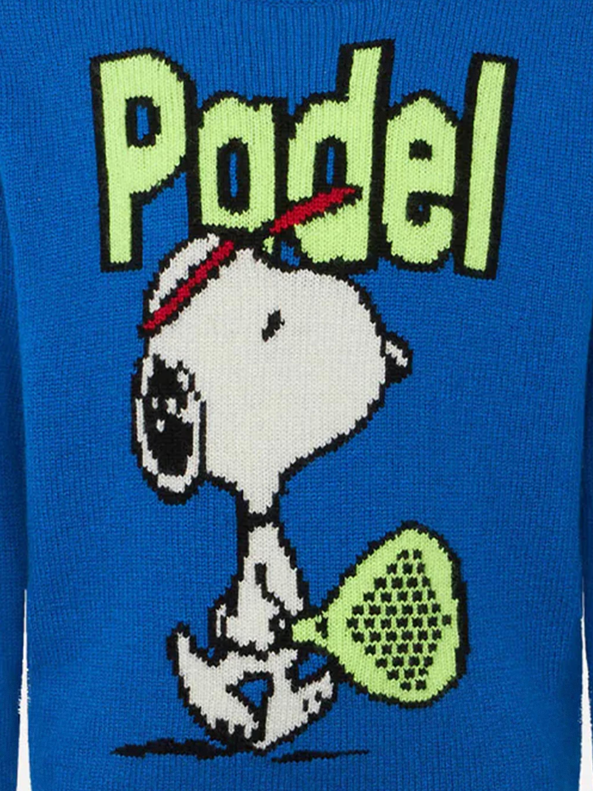 Boy Crewneck Sweater With Snoopy Padel Jacquard | - Peanuts™ Special Edition Blue