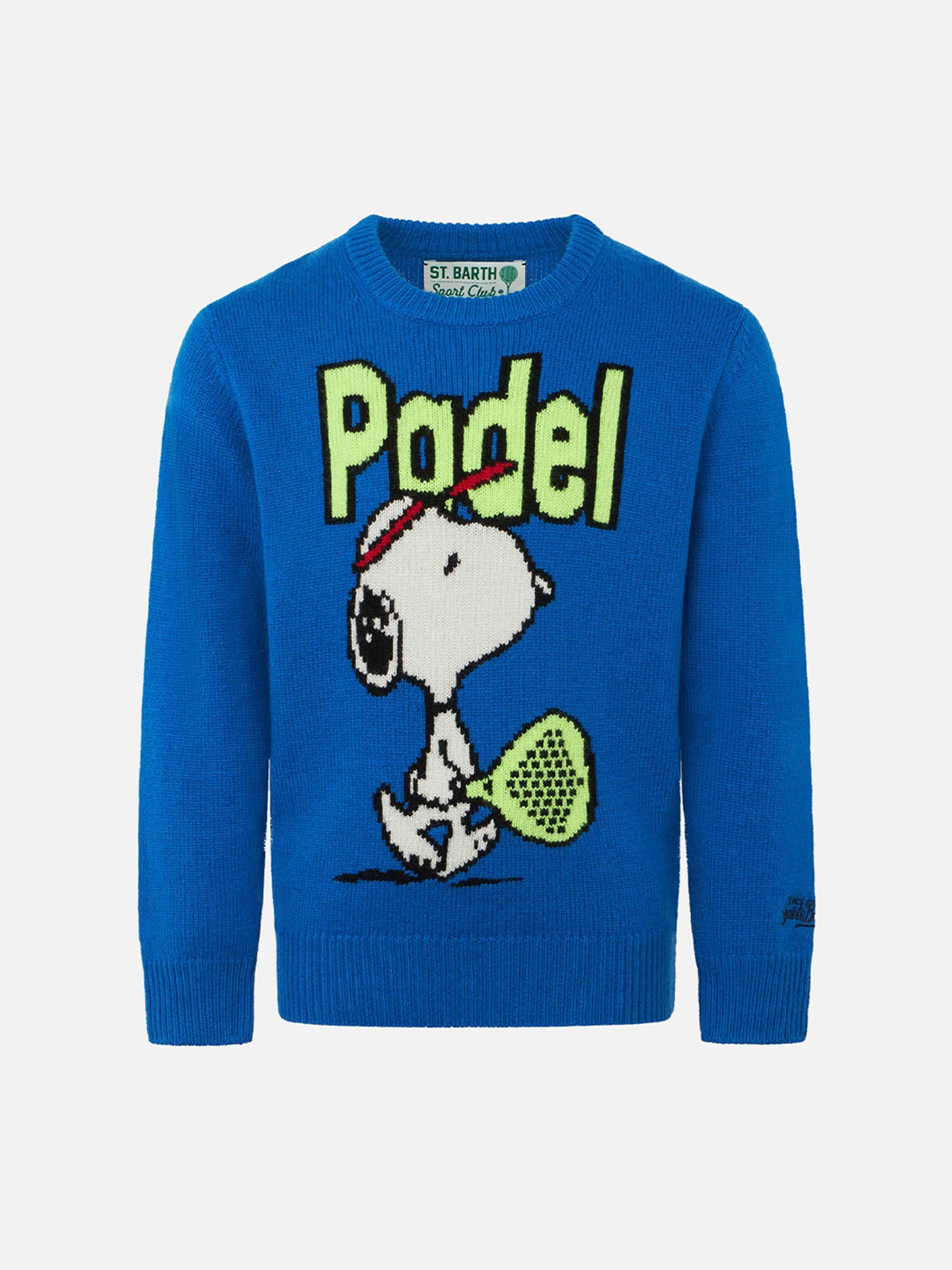 Boy Crewneck Sweater With Snoopy Padel Jacquard | - Peanuts™ Special Edition Blue