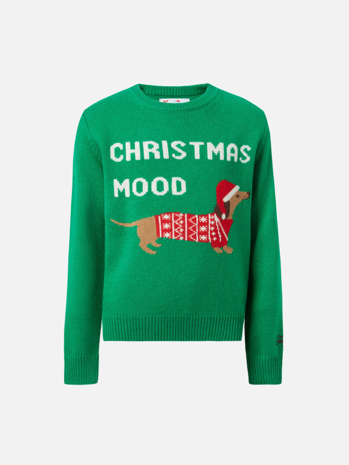 Crewneck Douglas With Christmas Dog Jacquard Green