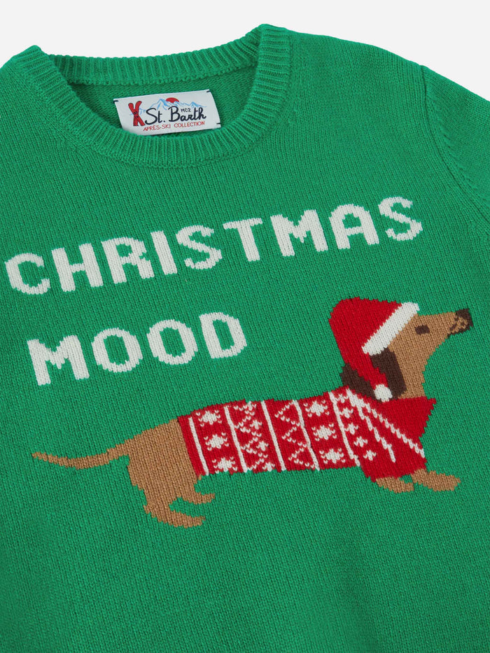 Crewneck Douglas With Christmas Dog Jacquard Green