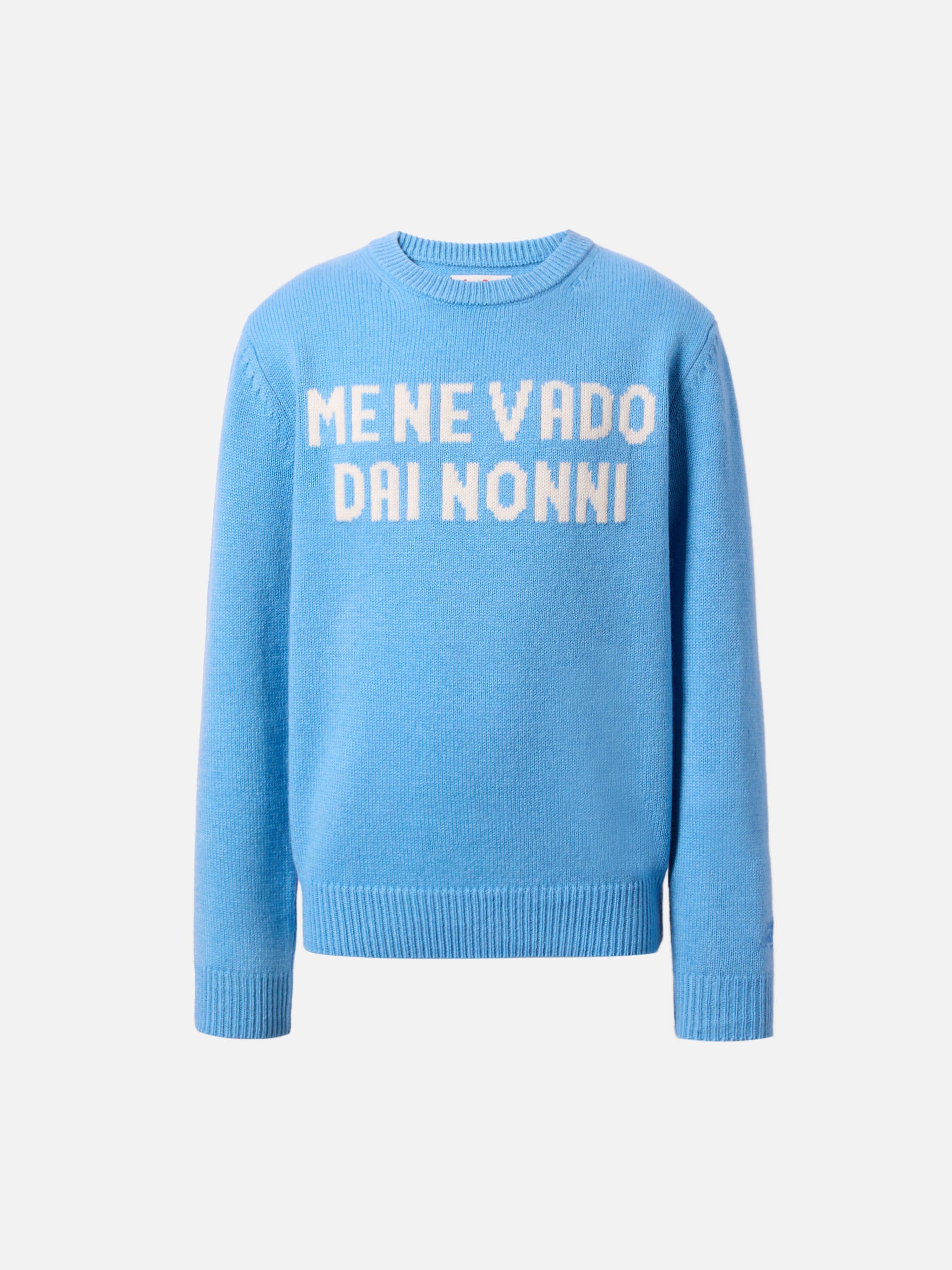 Crewneck Douglas Cashmere Blend With Me Ne Vado Dai Nonni Jacquard Blue