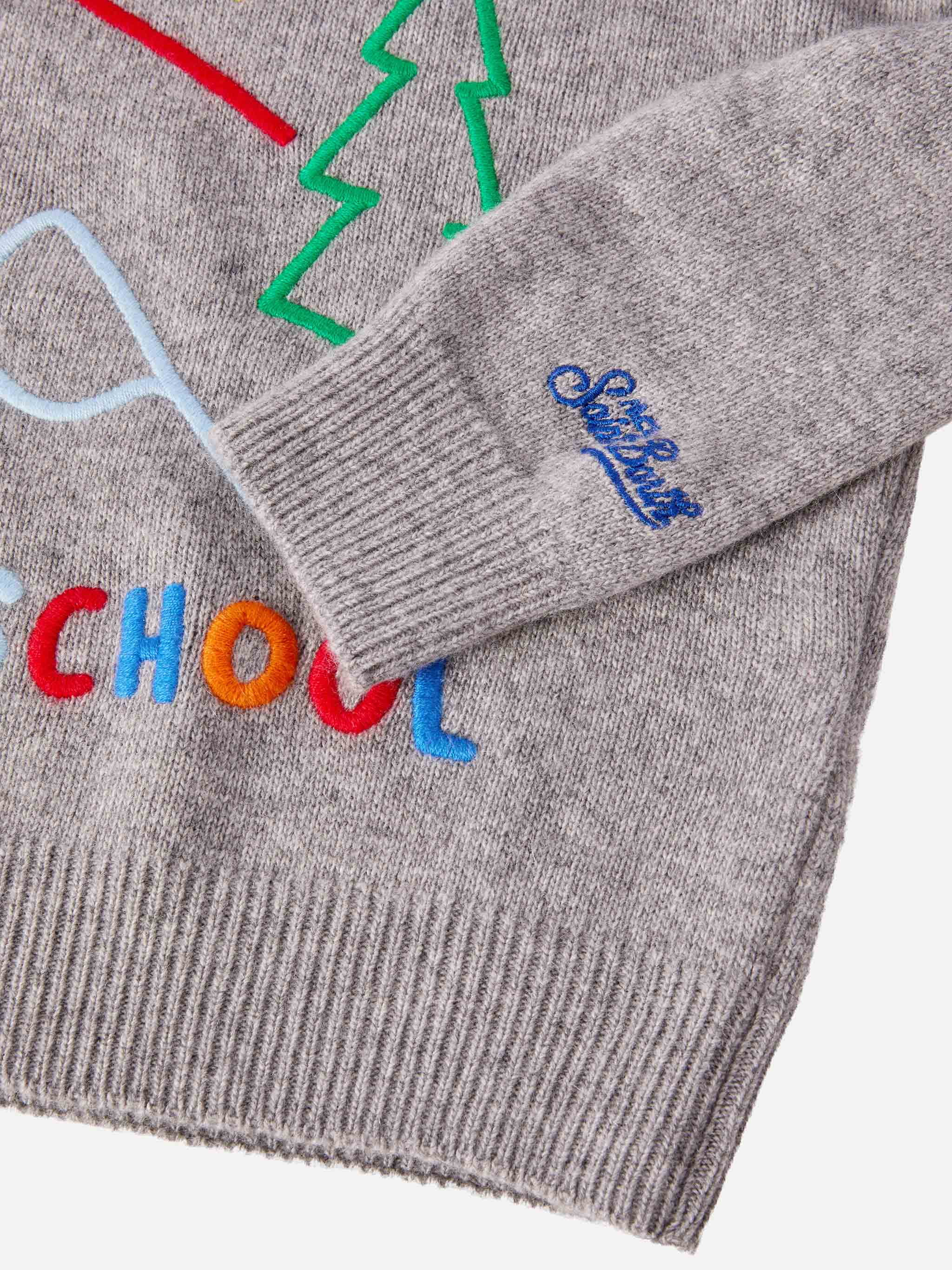 Crewneck Douglas Cashmere Blend With Too Cold For School Embroidery Grey