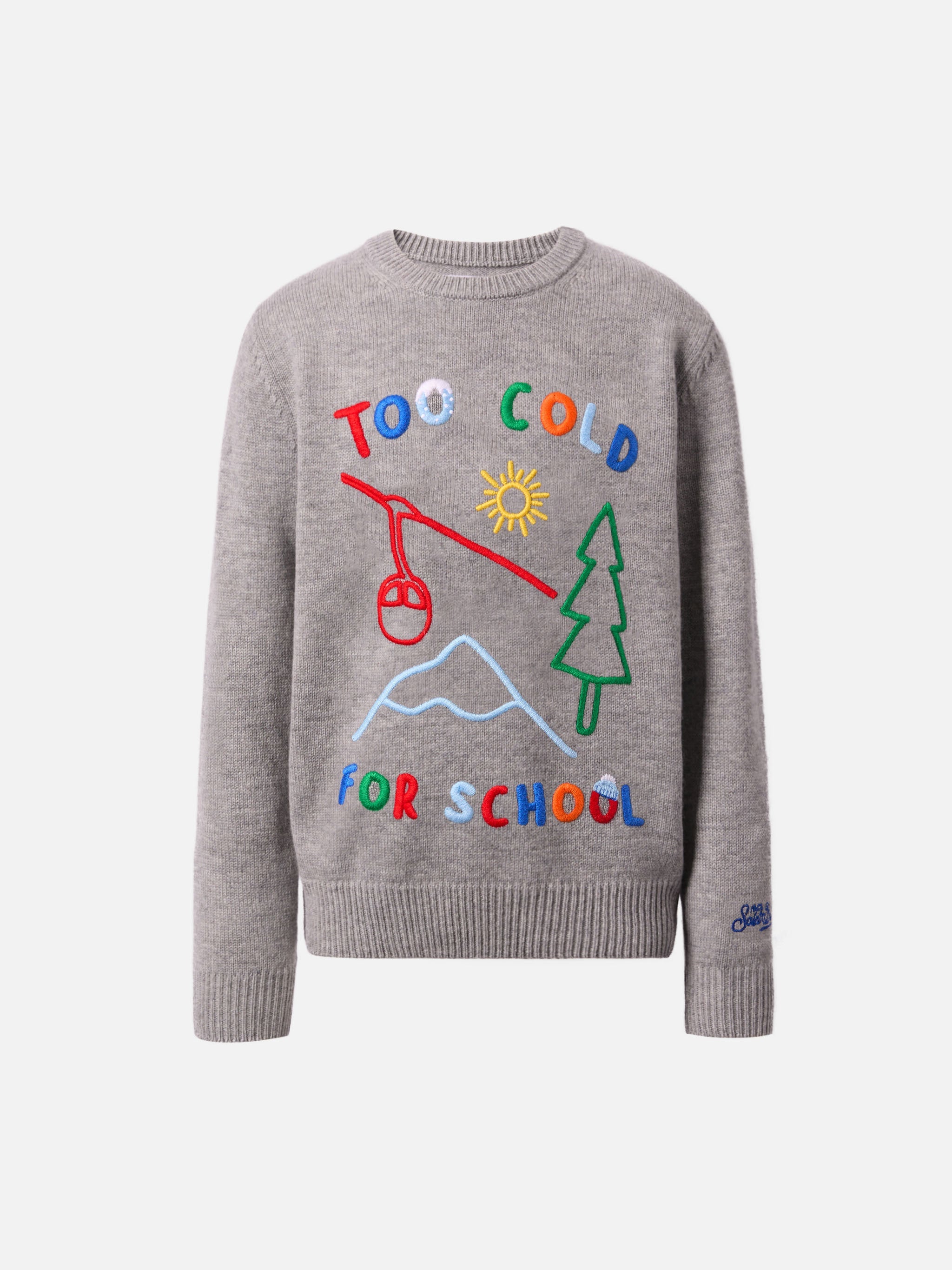 Crewneck Douglas Cashmere Blend With Too Cold For School Embroidery Grey