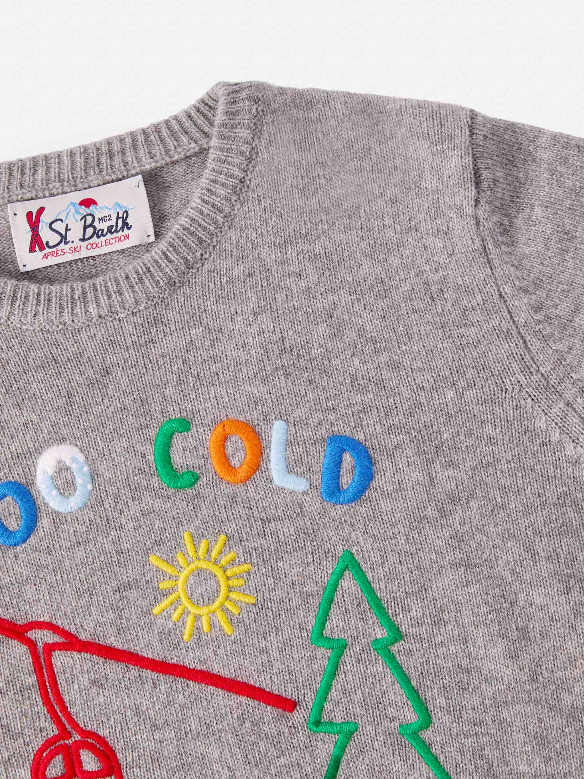 Crewneck Douglas Cashmere Blend With Too Cold For School Embroidery Grey