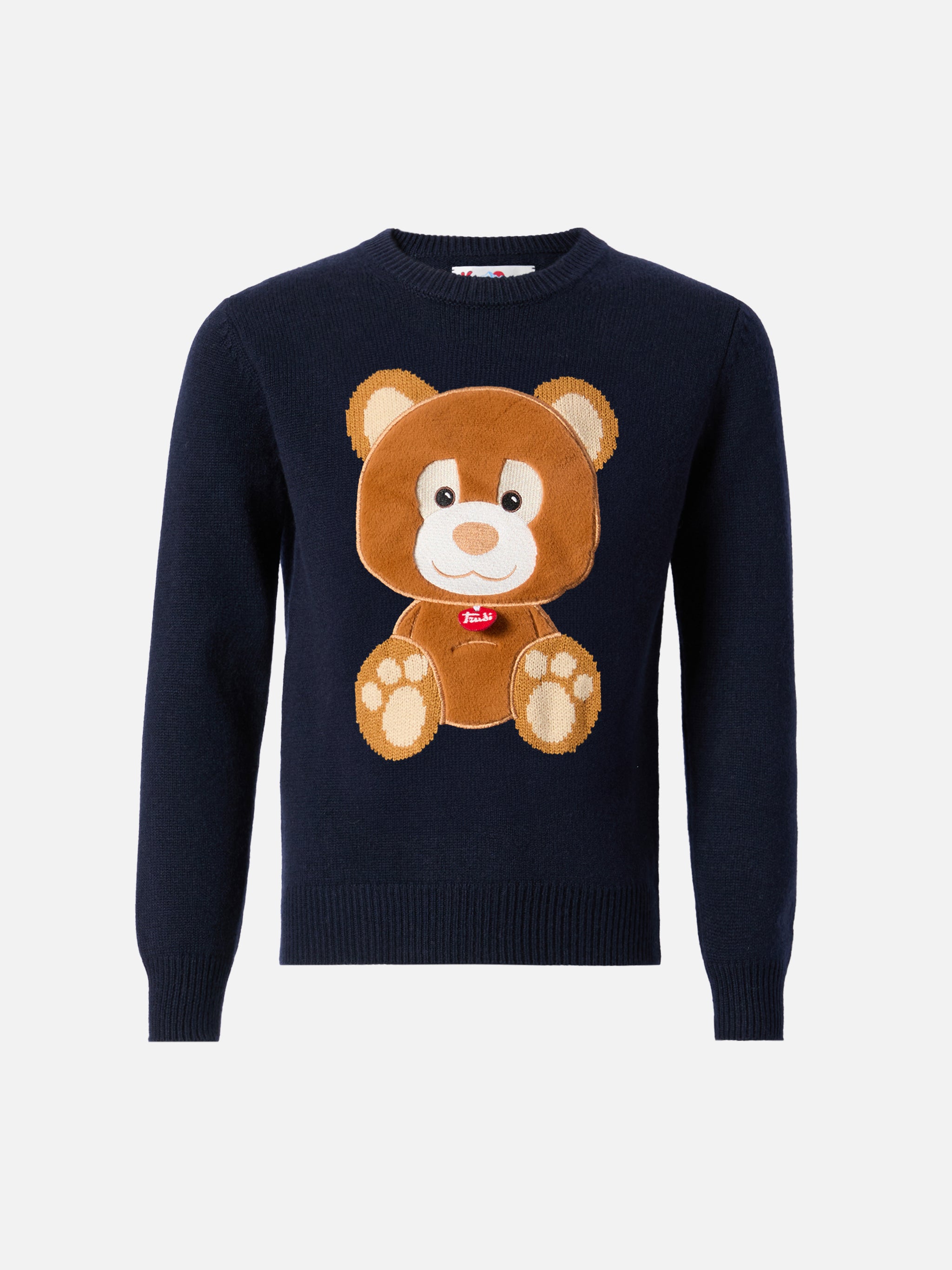 Crewneck Douglas Cashmere Blend With Orso Trudi Patch | Special Edition Blue