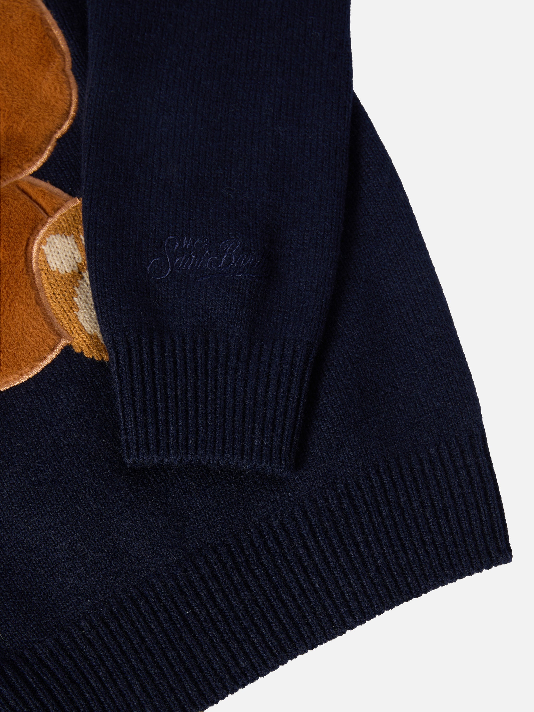 Crewneck Douglas Cashmere Blend With Orso Trudi Patch | Special Edition Blue