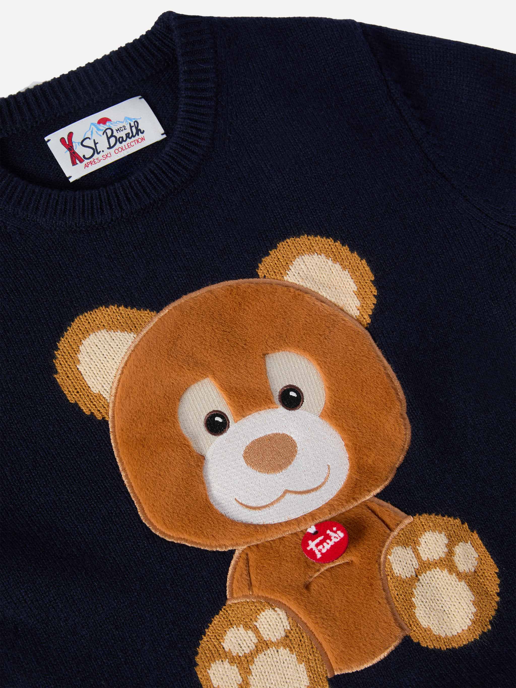 Crewneck Douglas Cashmere Blend With Orso Trudi Patch | Special Edition Blue
