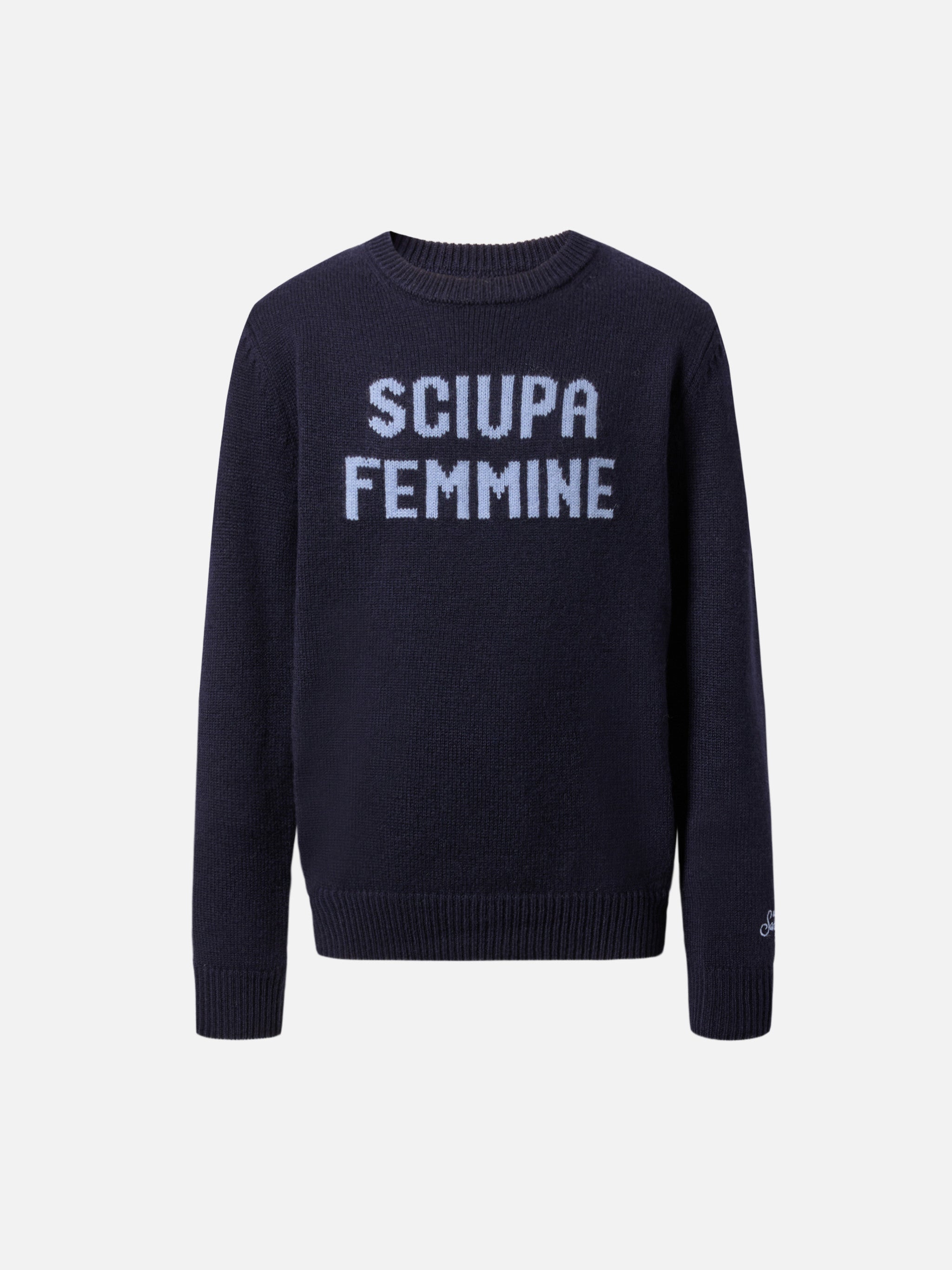 Crewneck Douglas Cashmere Blend With Sciupa Femmine Jacquard Blue