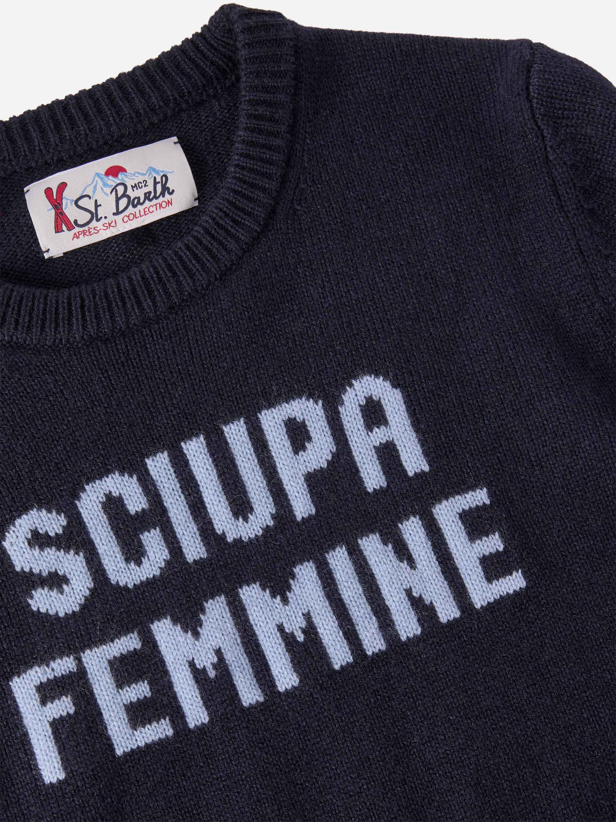 Crewneck Douglas Cashmere Blend With Sciupa Femmine Jacquard Blue