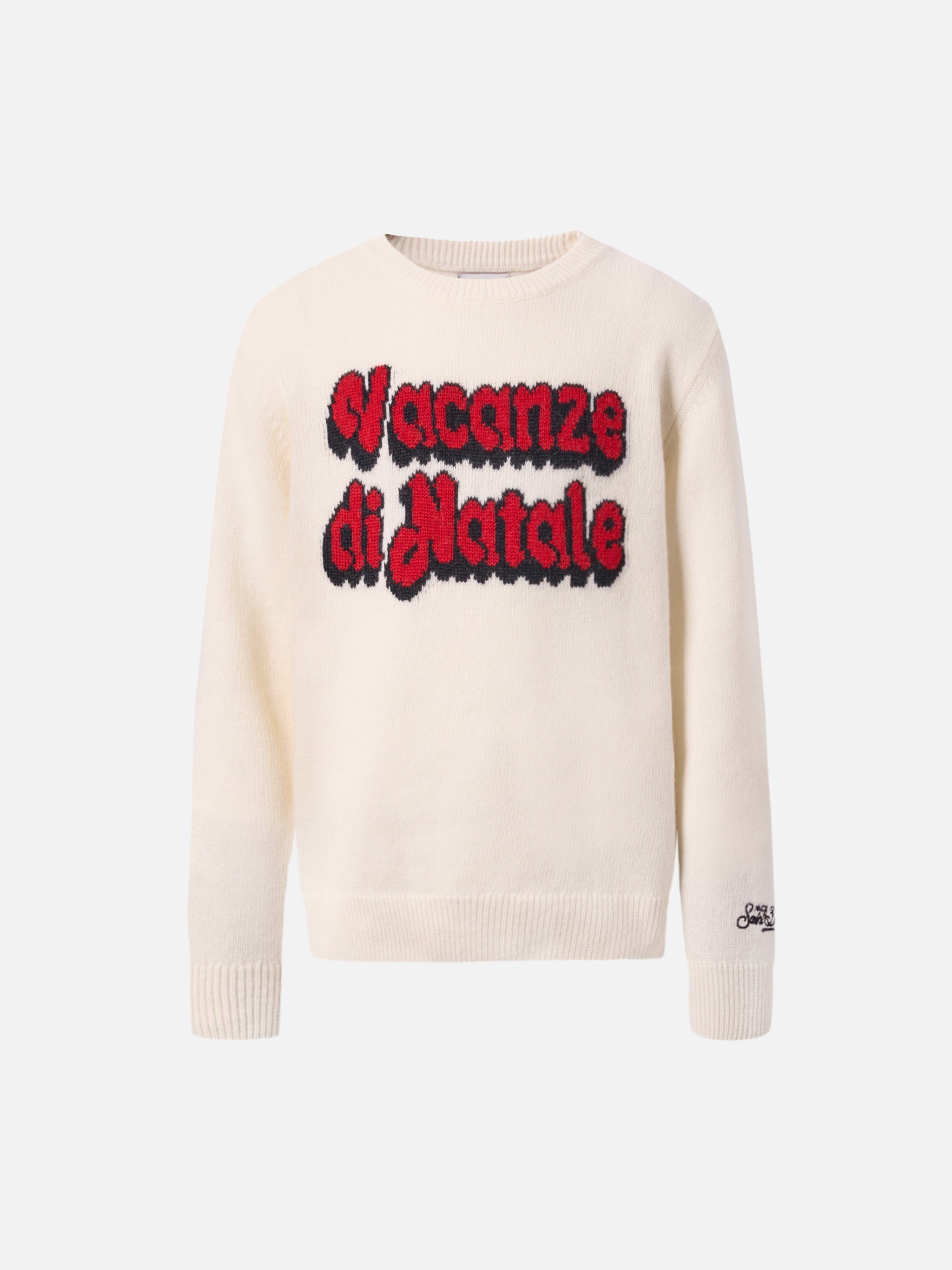 Douglas Crewneck Cashmere Blend With Vacanze Di Natale Jacquard | Special Edition White