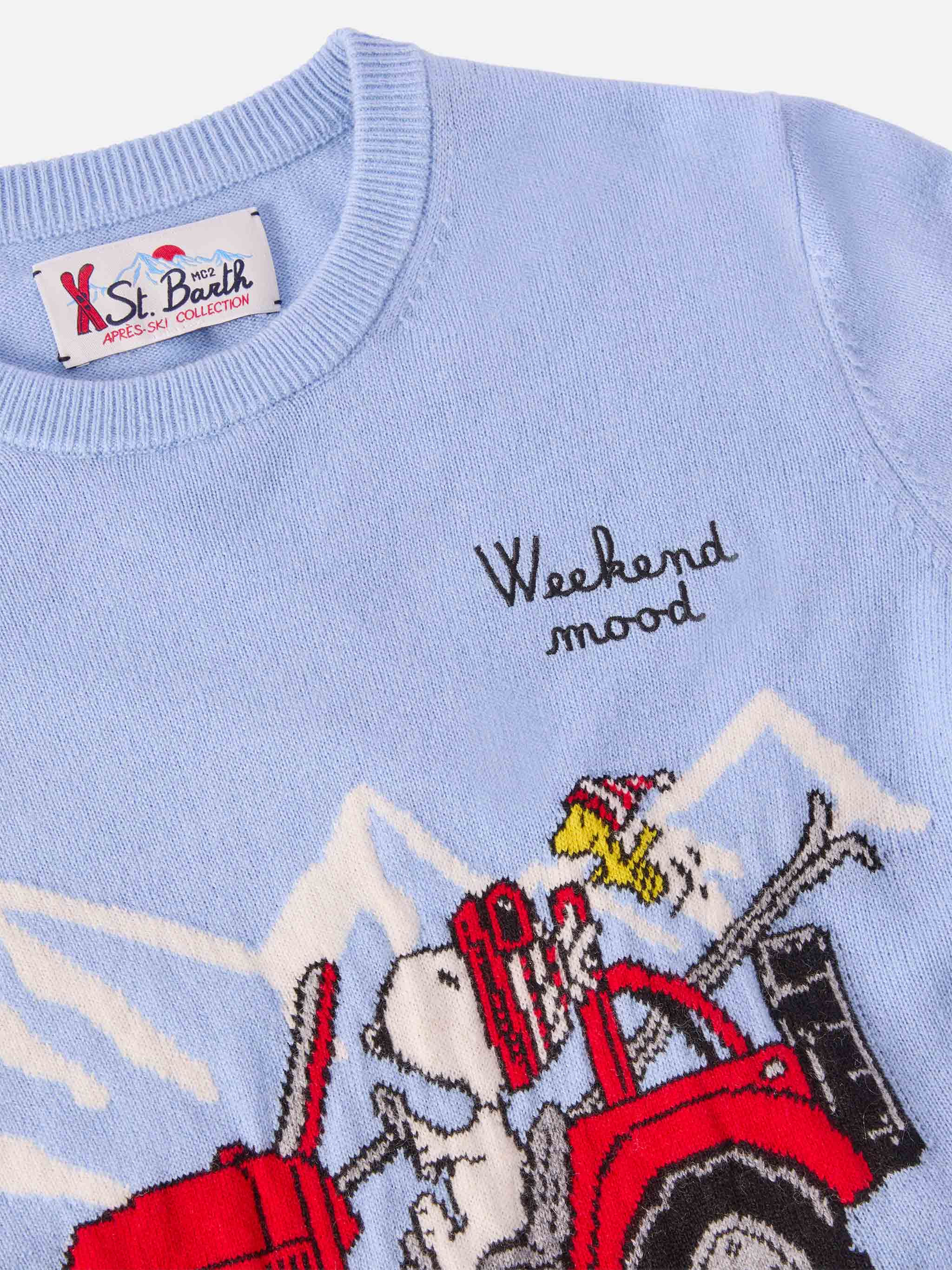 Crewneck Douglas Light Cashmere Blend With Snoopy Jacquard | Peanuts Special Edition Blue