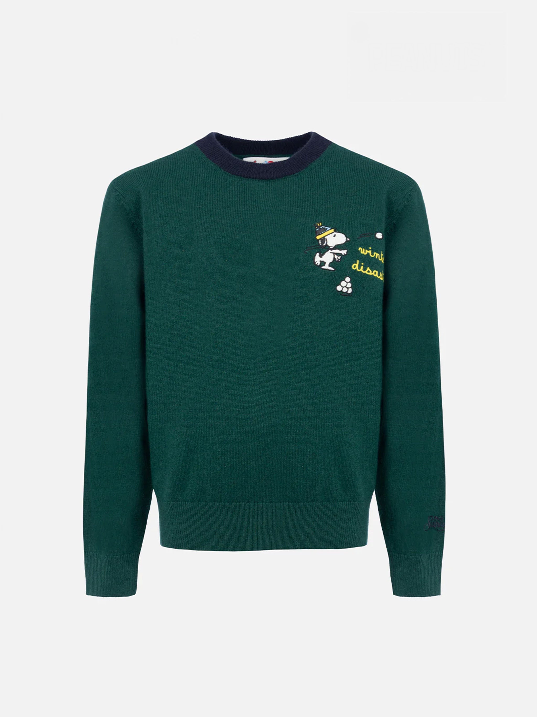 Boy Green Crewneck Sweater Douglas Light With Snoopy Snowball Embroidery | Peanuts Special Edition