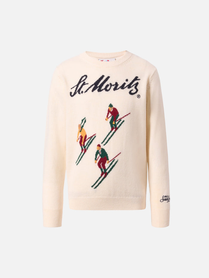 Crewneck Douglas Cashmere Blend With St. Moritz Jacquard | Special Edition White
