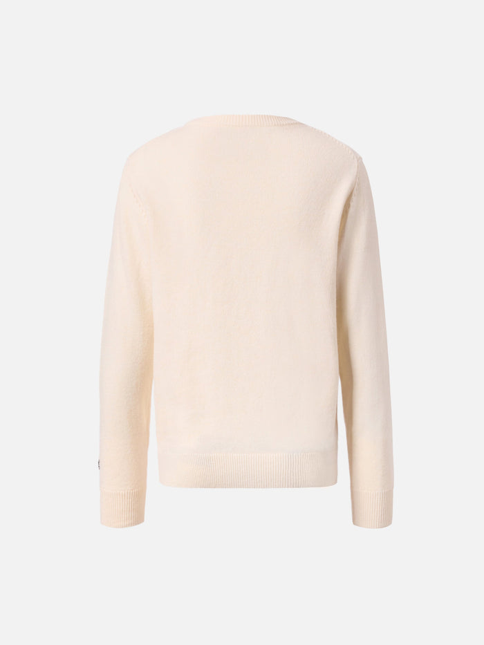 Crewneck Douglas Cashmere Blend With St. Moritz Jacquard | Special Edition White